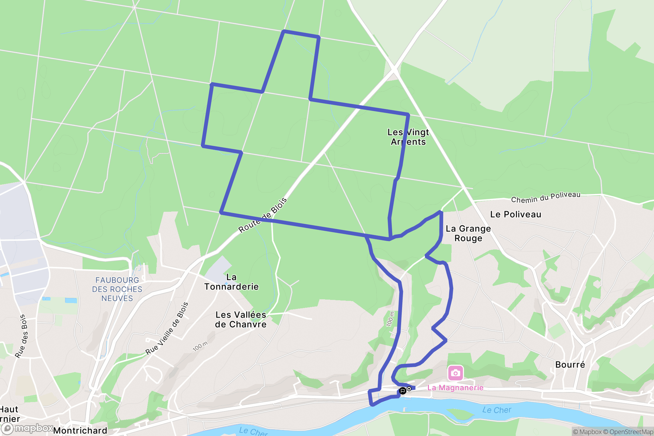 Montrichard Val de Cher : carte du parcours de randonnée - France