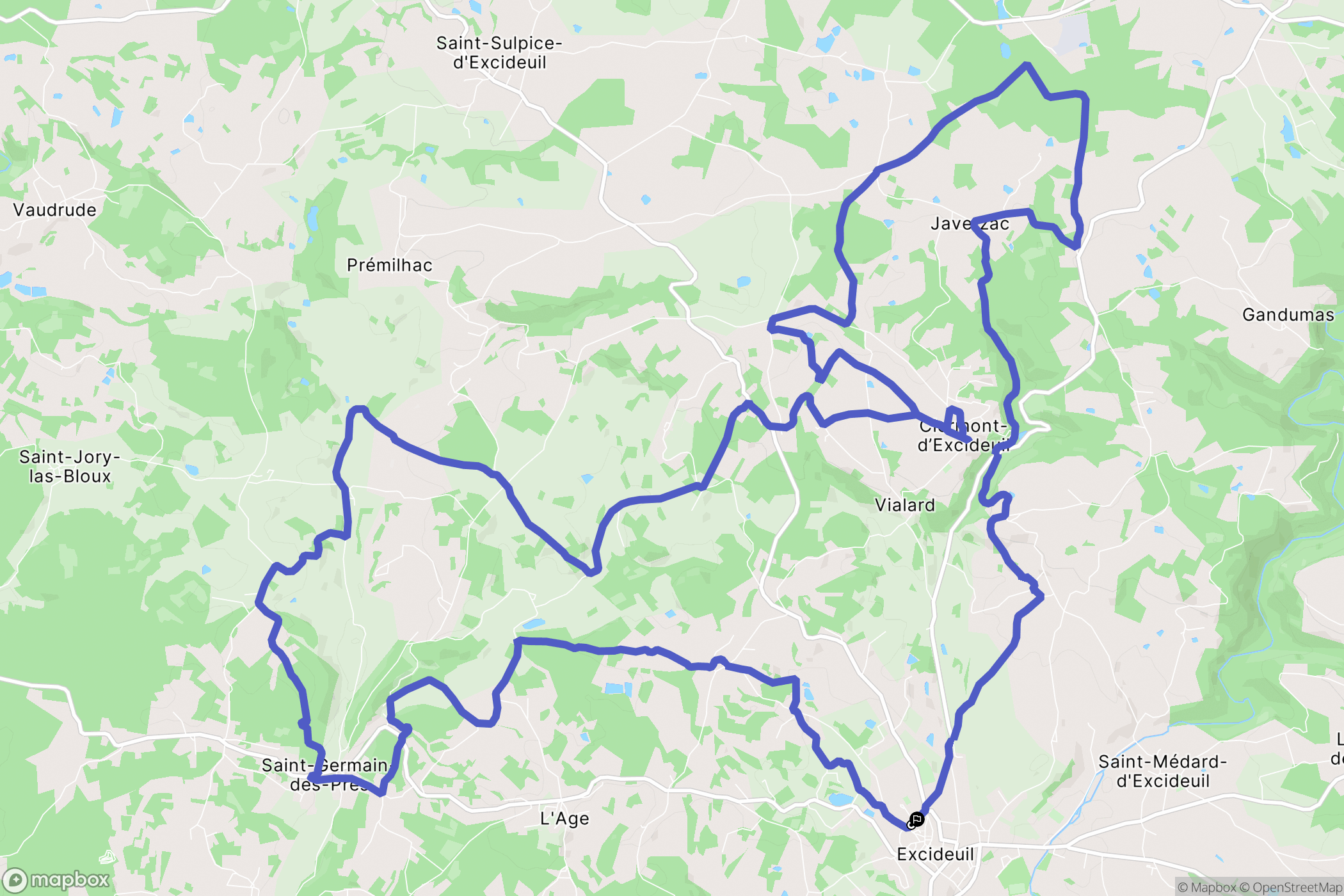 Excideuil : carte du parcours de randonnée - France