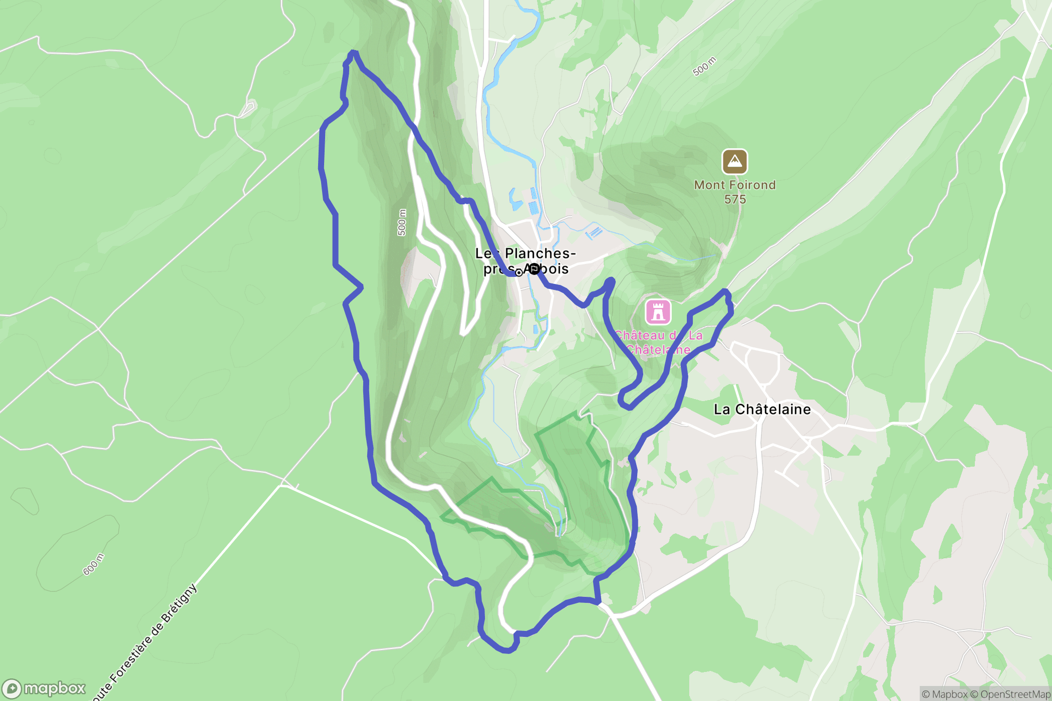 Les Planches-prés-Arbois : carte du parcours de randonnée - France