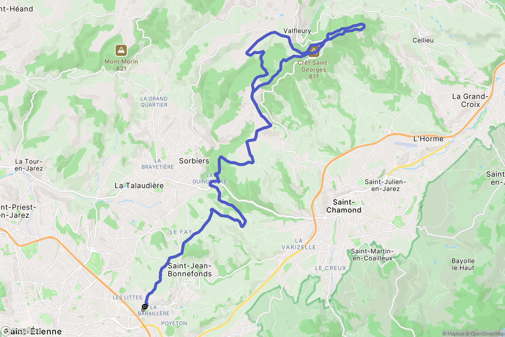 Saint-Jean-Bonnefonds : carte du parcours de randonnée - France