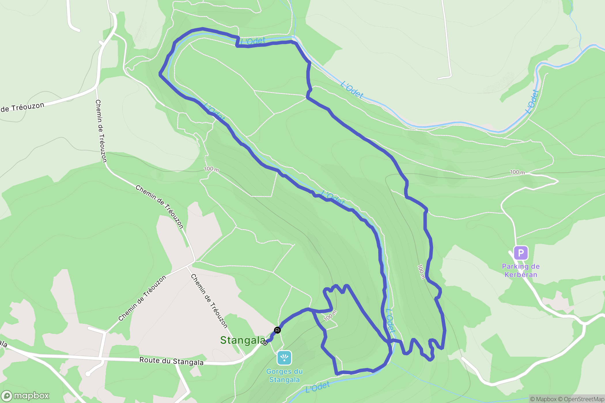 Quimper : carte du parcours de randonnée - France