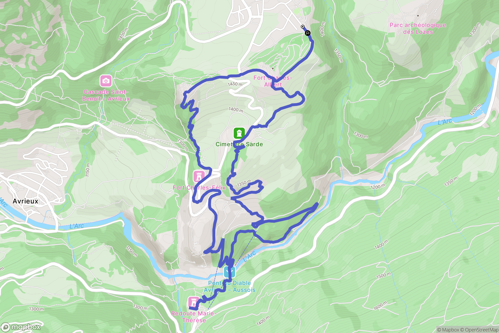 Aussois : carte du parcours de randonnée - France