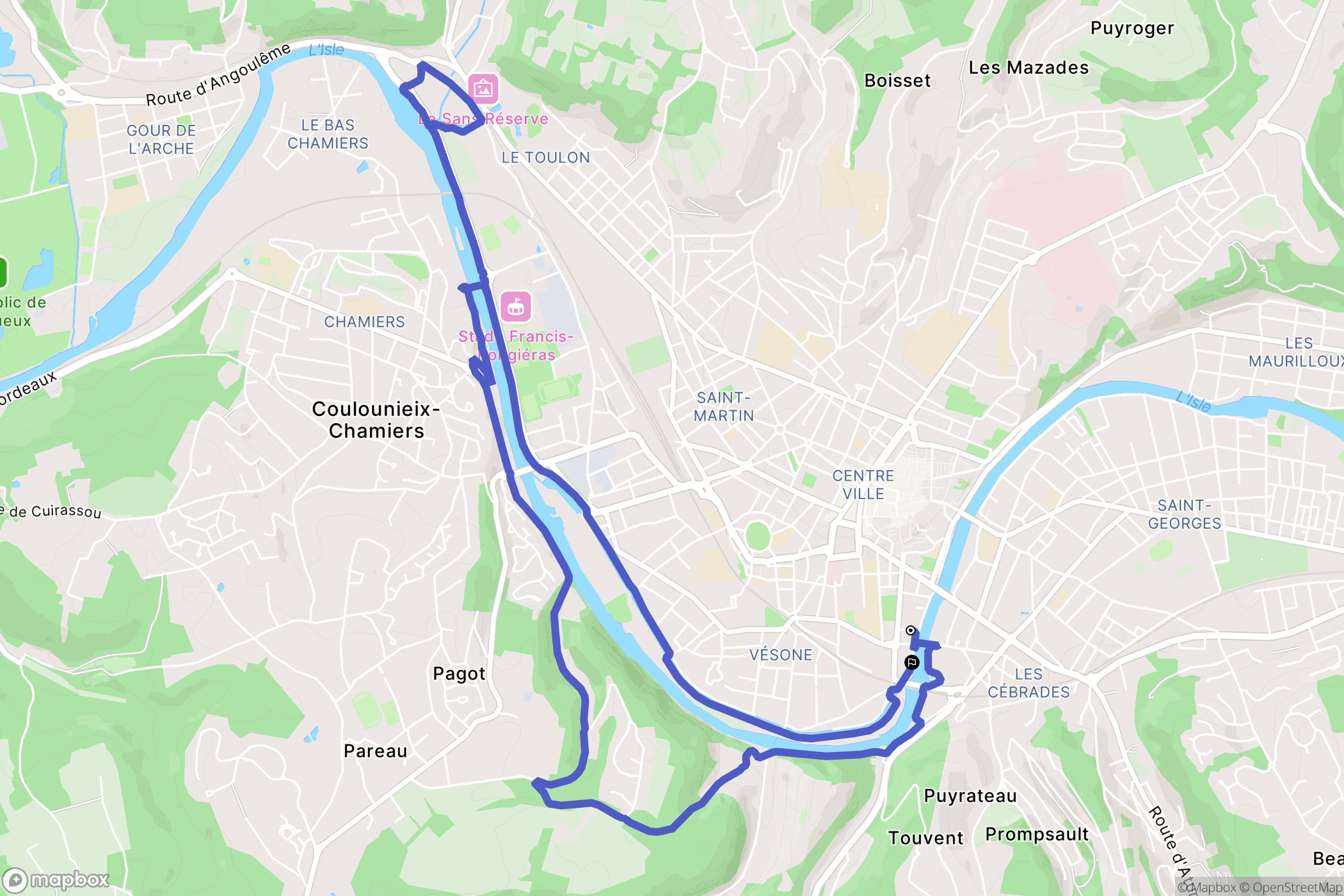 Périgueux : carte du parcours de randonnée - France