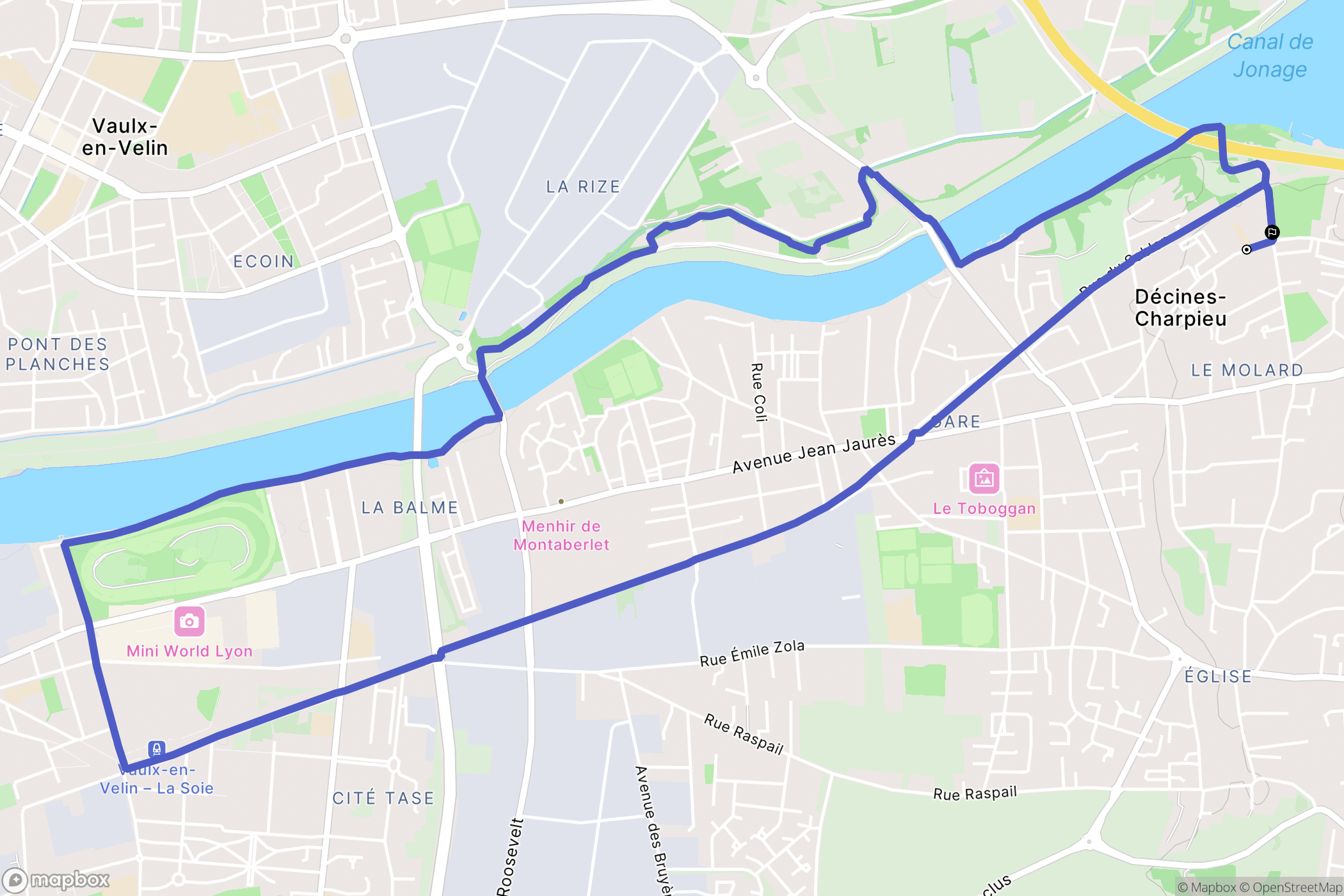 Décines-Charpieu : carte du parcours de randonnée - France
