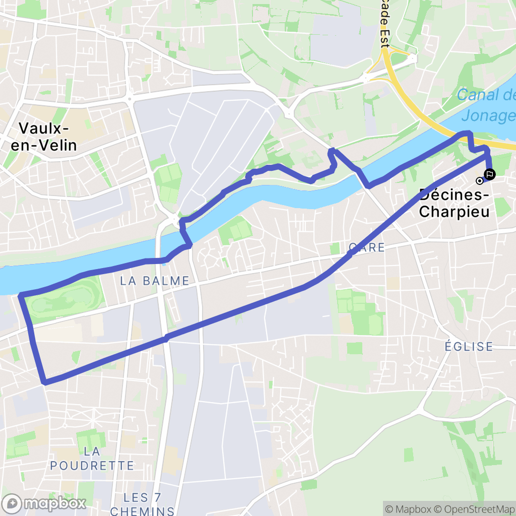 Décines-Charpieu : carte du parcours de randonnée - France
