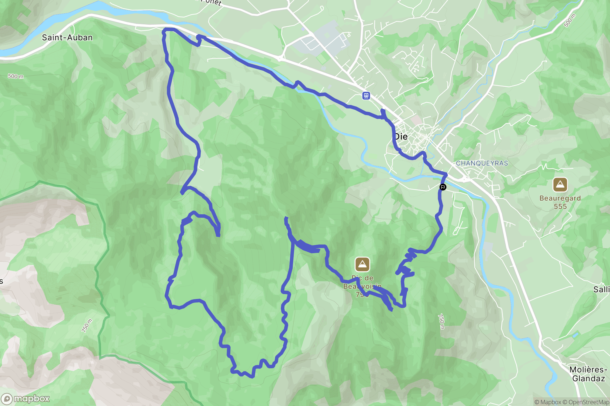 Die : carte du parcours de randonnée - France