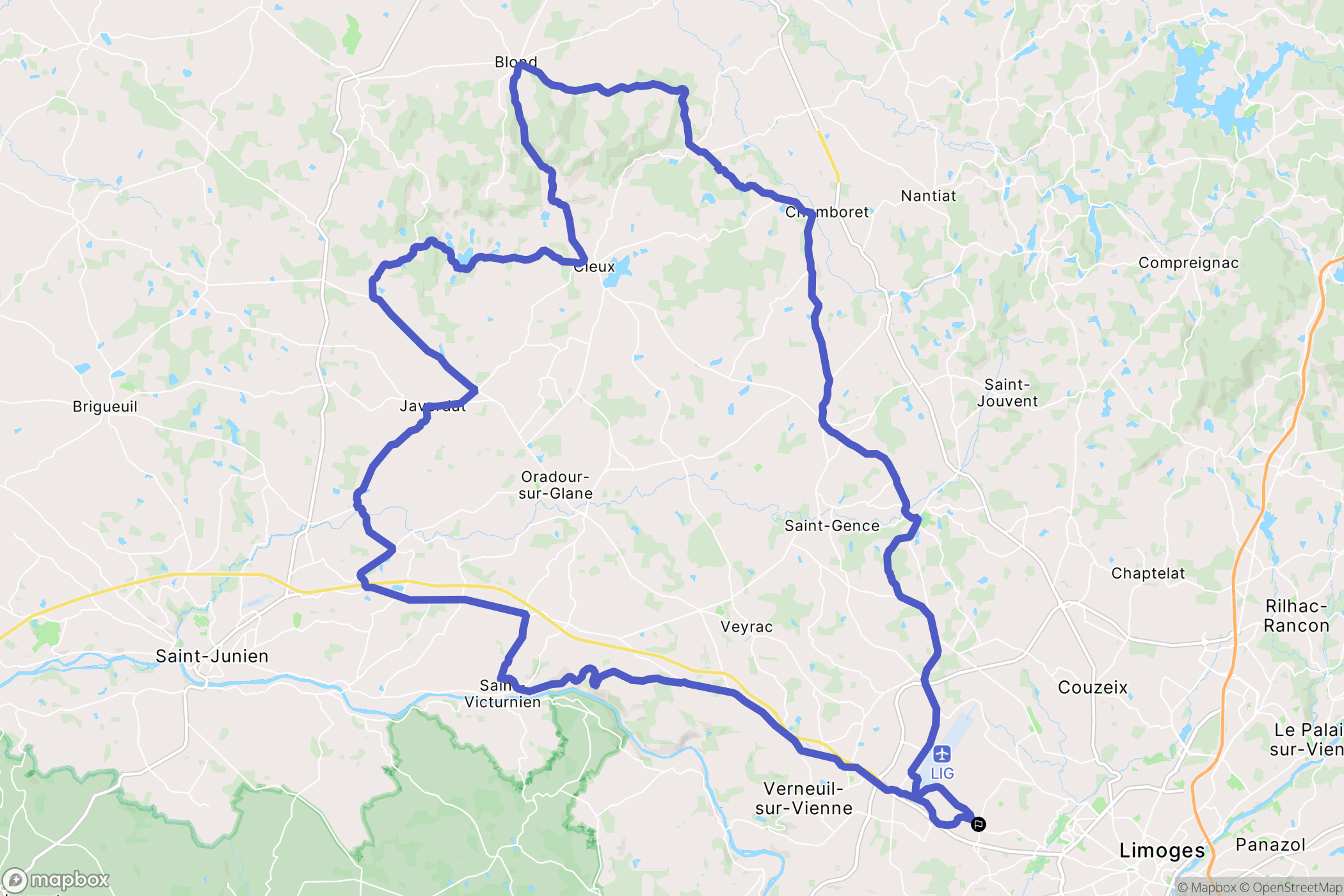 Limoges : carte du parcours de randonnée - France