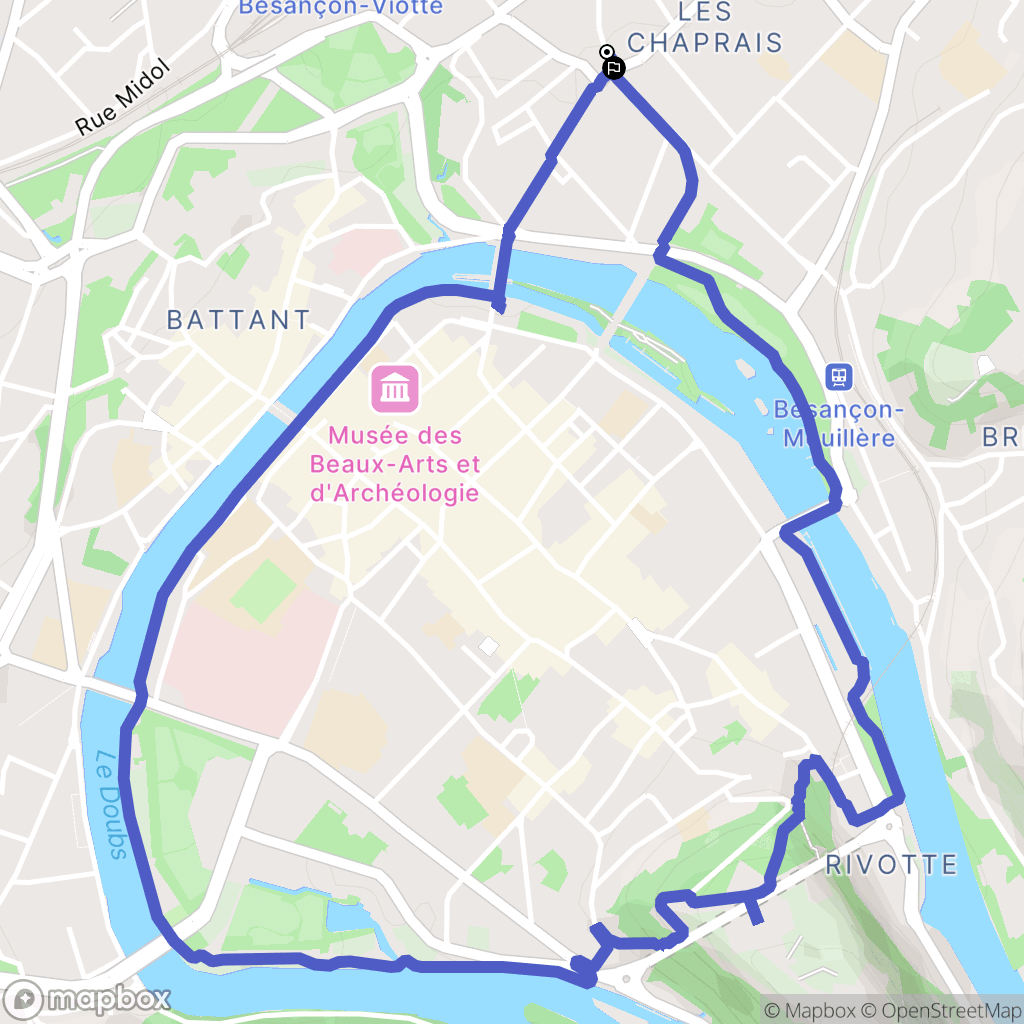 Besançon : carte du parcours de randonnée - France