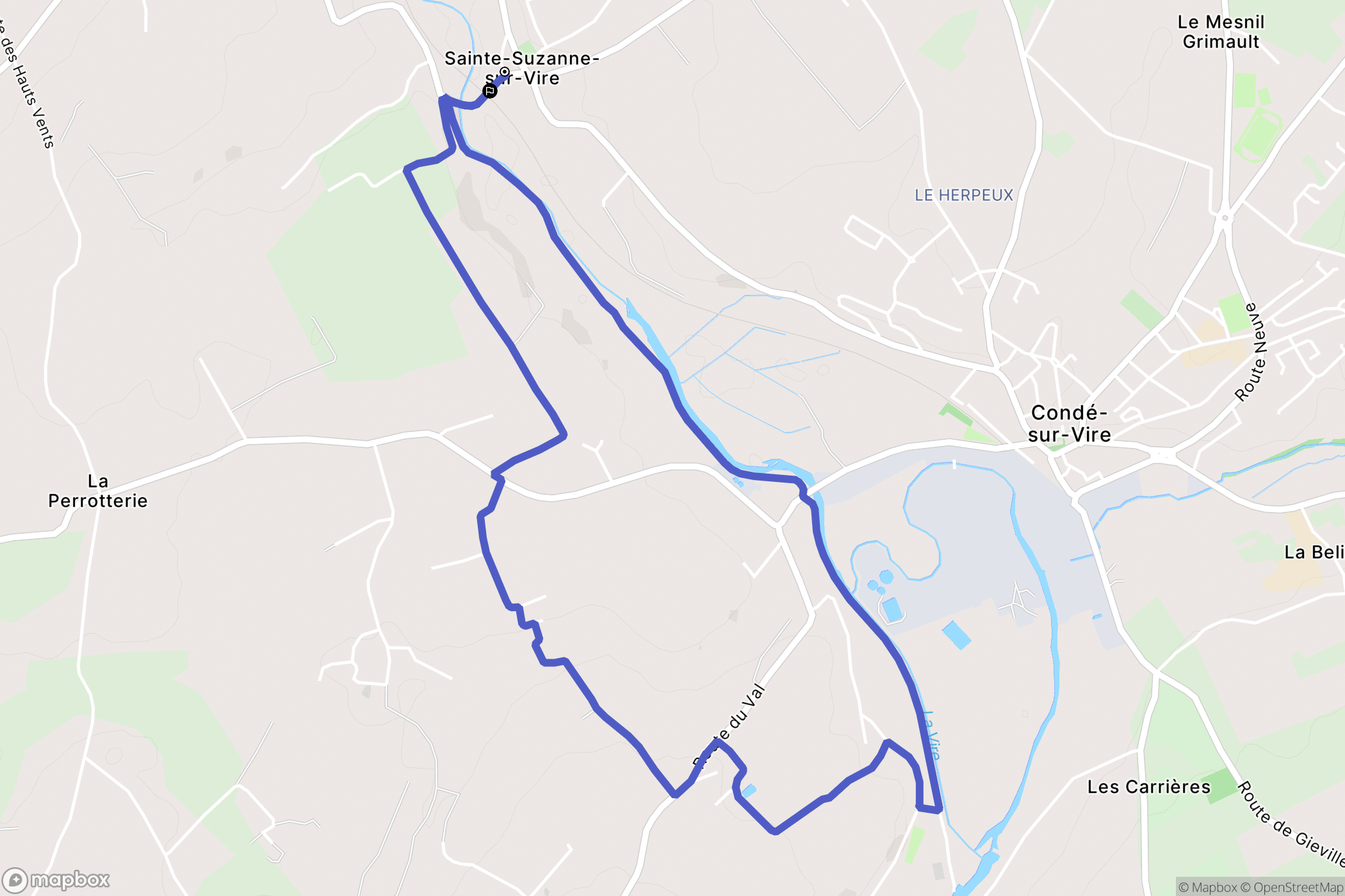 Sainte-Suzanne-sur-Vire : carte du parcours de randonnée - France