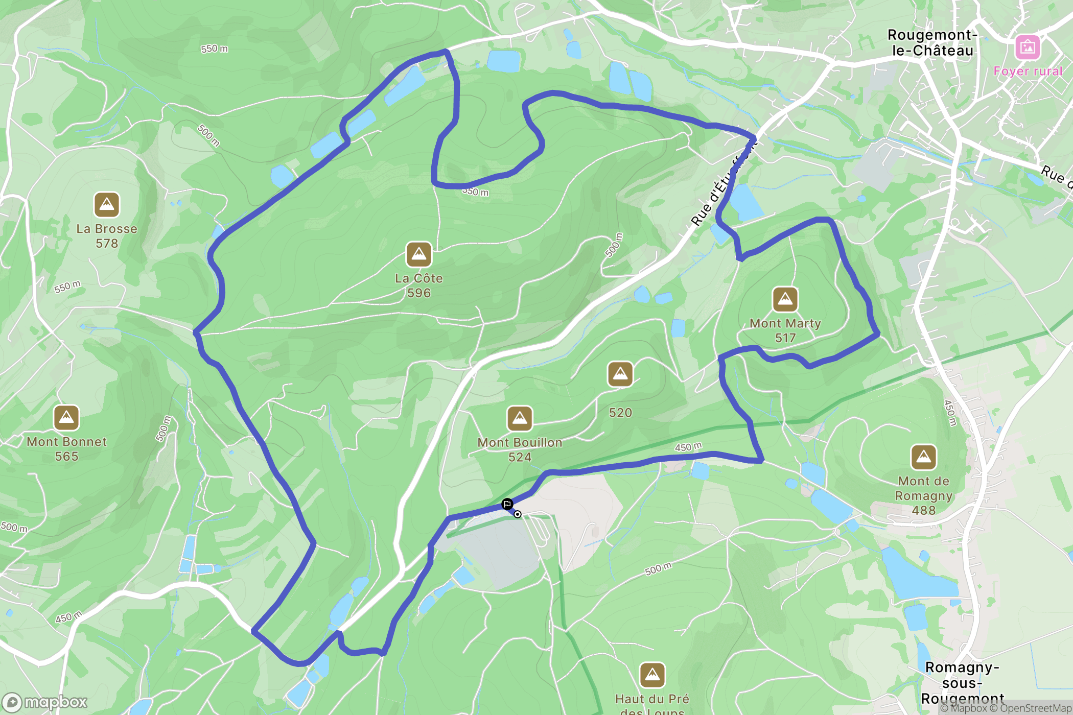 Romagny-sous-Rougemont : carte du parcours de randonnée - France