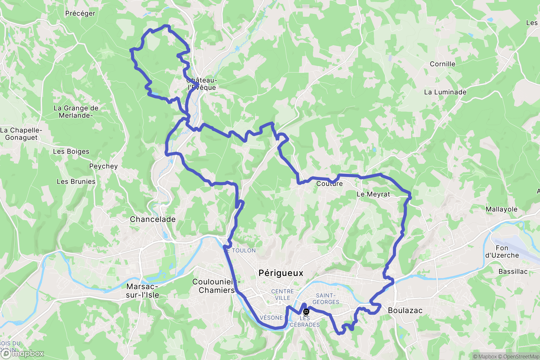 Périgueux : carte du parcours de randonnée - France