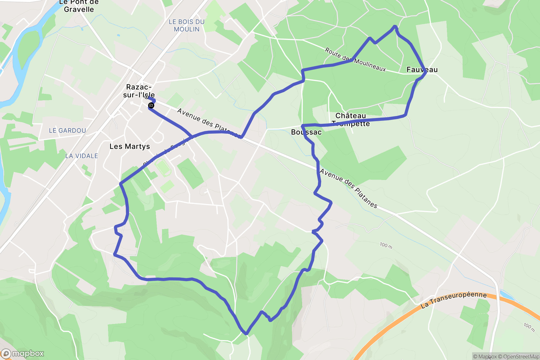 Razac-sur-l'Isle : carte du parcours de randonnée - France
