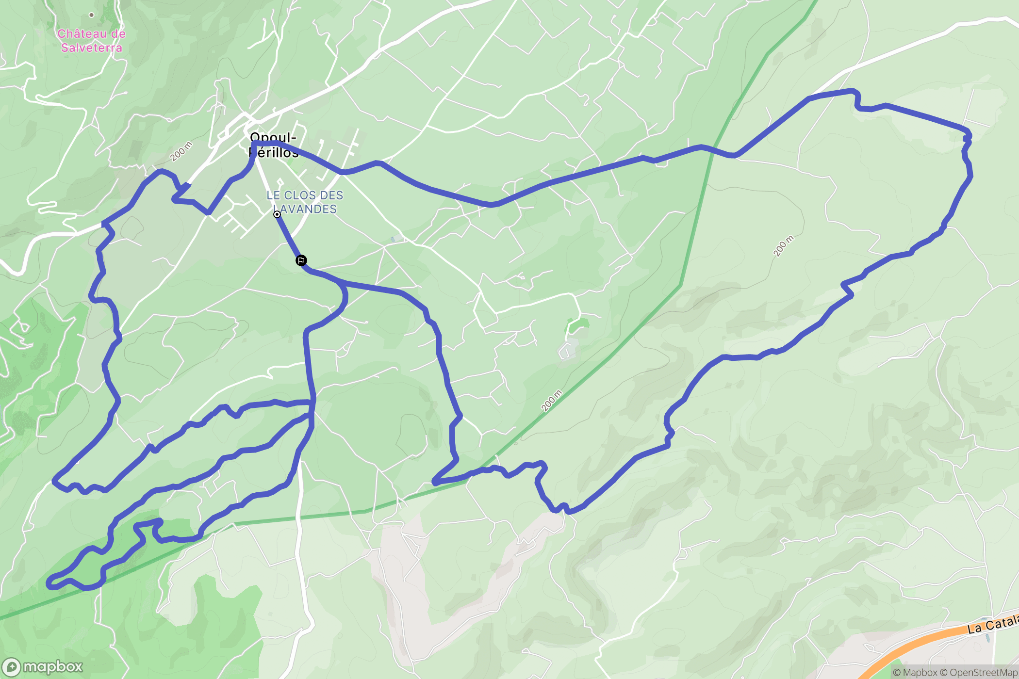 Opoul-Périllos : carte du parcours de randonnée - France