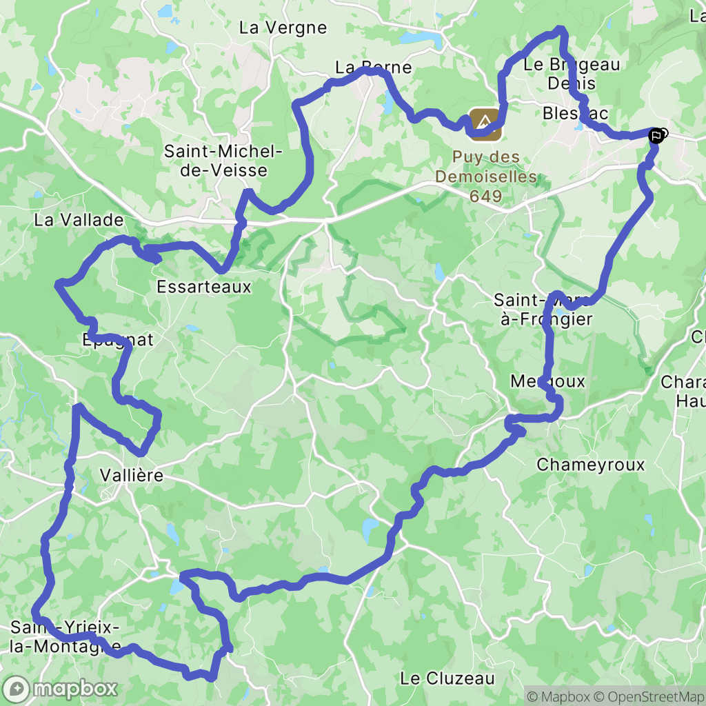 Blessac : carte du parcours de randonnée - France