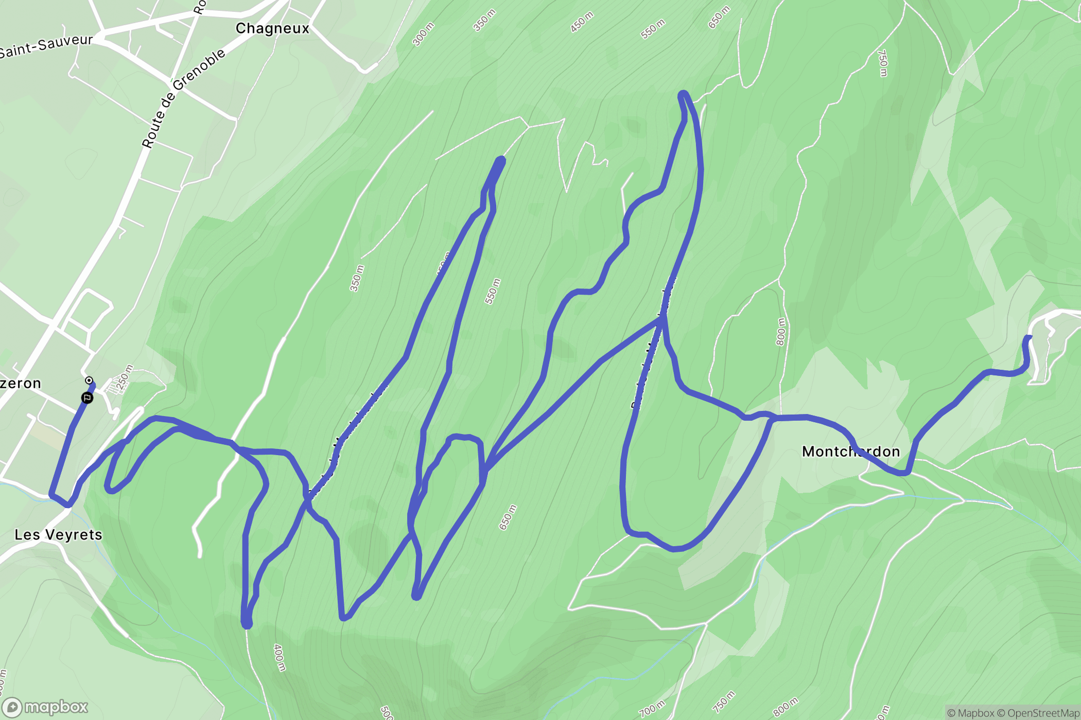 Izeron : carte du parcours de randonnée - France