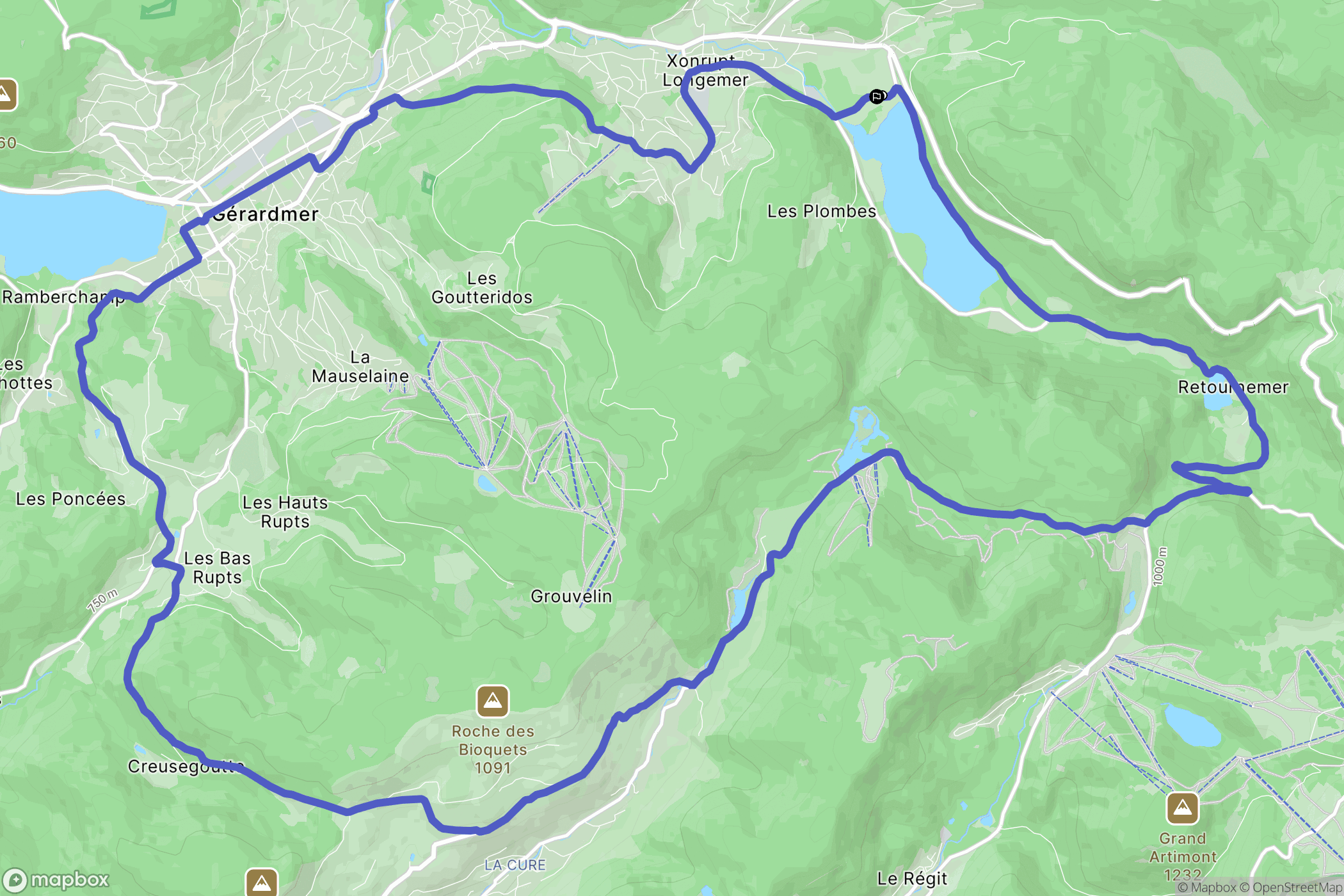 Xonrupt-Longemer : carte du parcours de randonnée - France