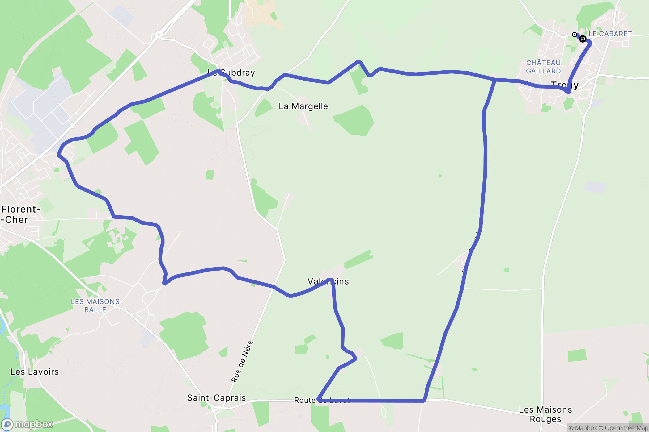 Trouy : carte du parcours de randonnée - France