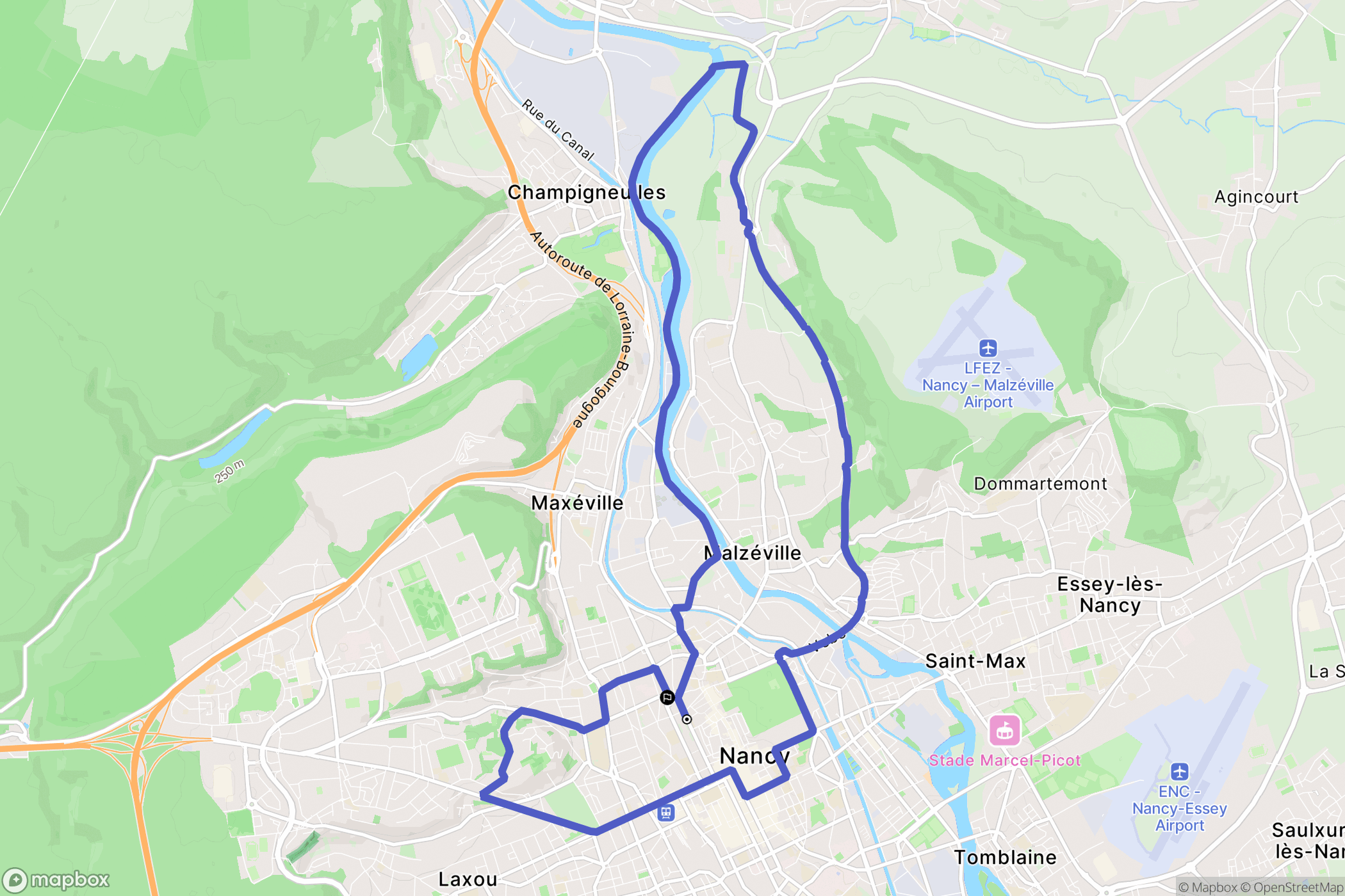 Nancy : carte du parcours de randonnée - France