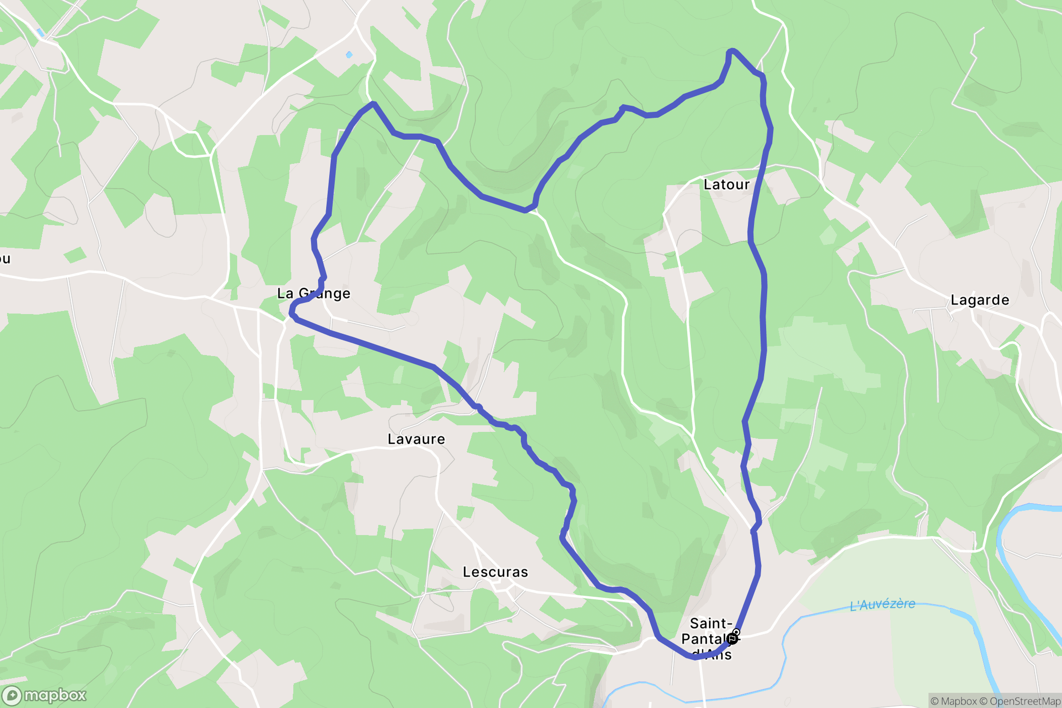 Cubjac-Auvézère-Val d'Ans : carte du parcours de randonnée - France