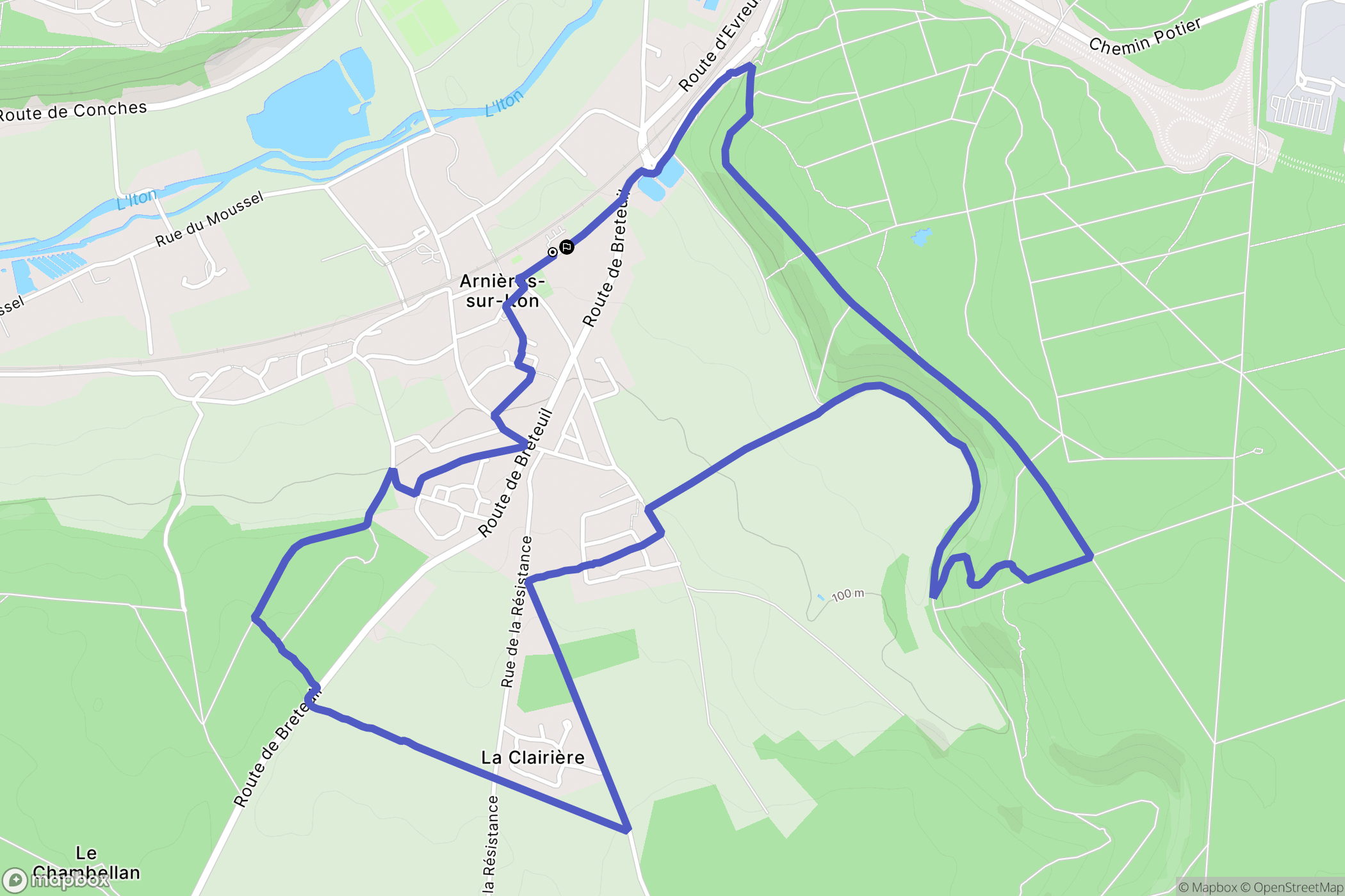 Arnières-sur-Iton : carte du parcours de randonnée - France