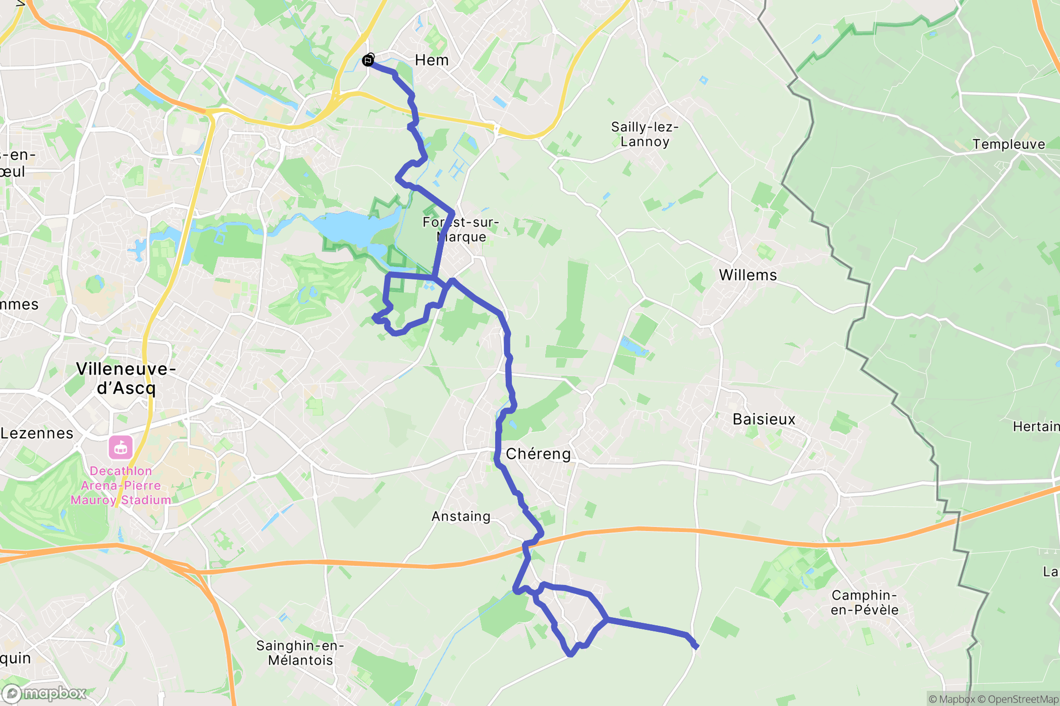 Hem : carte du parcours de randonnée - France