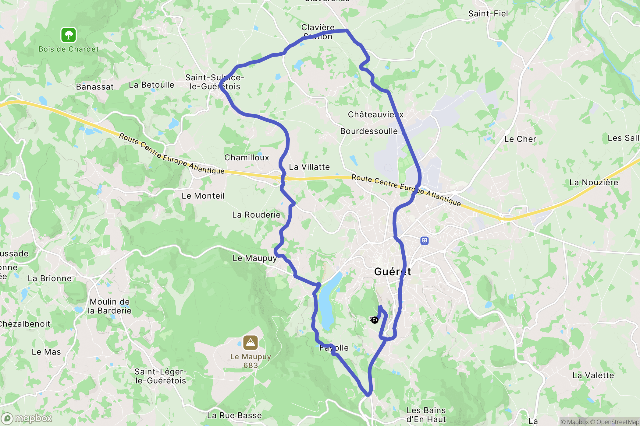 Guéret : carte du parcours de randonnée - France