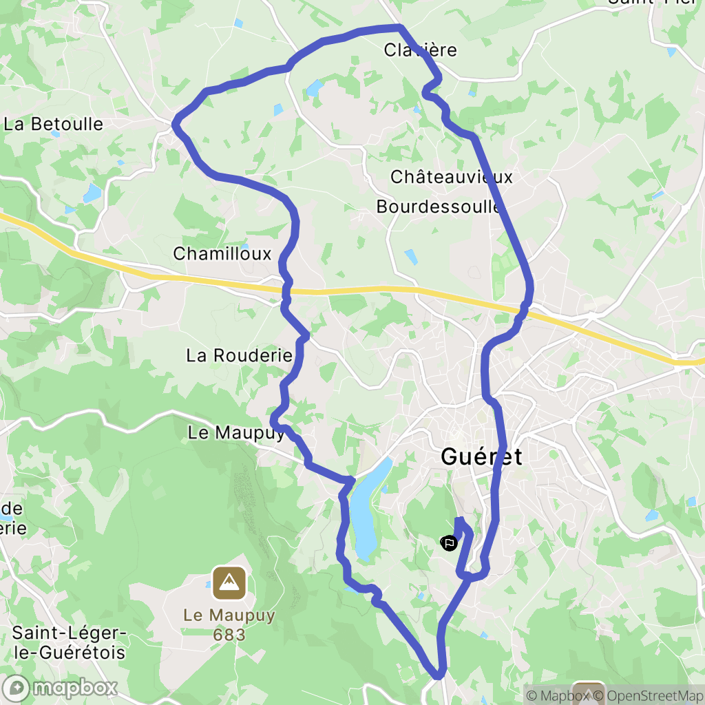 Guéret : carte du parcours de randonnée - France