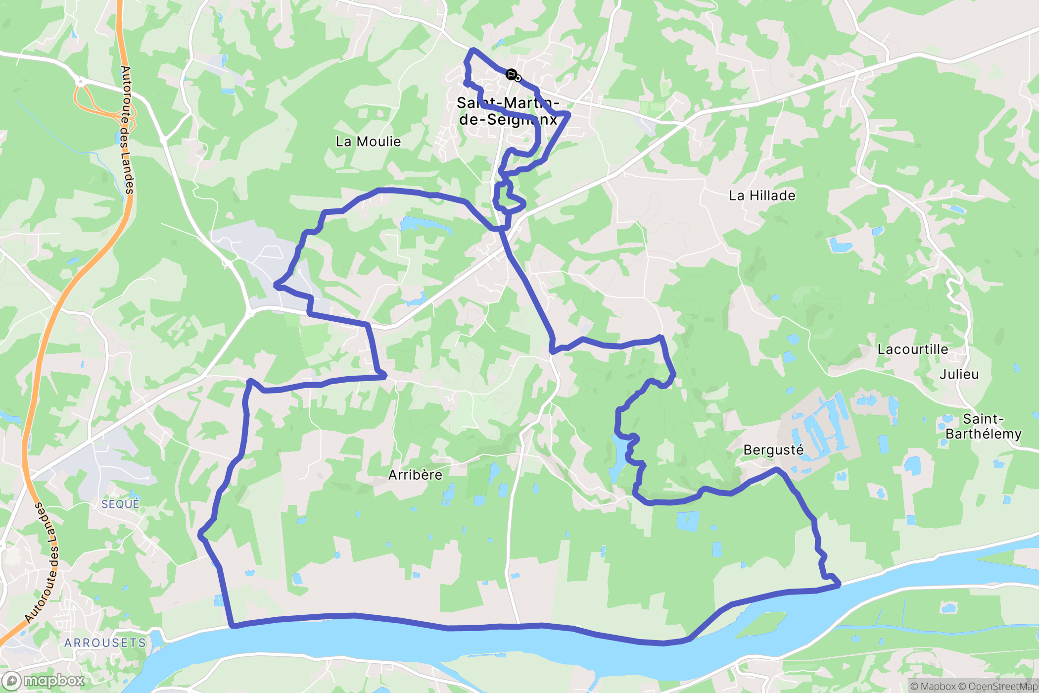 Saint-Martin-de-Seignanx : carte du parcours de randonnée - France