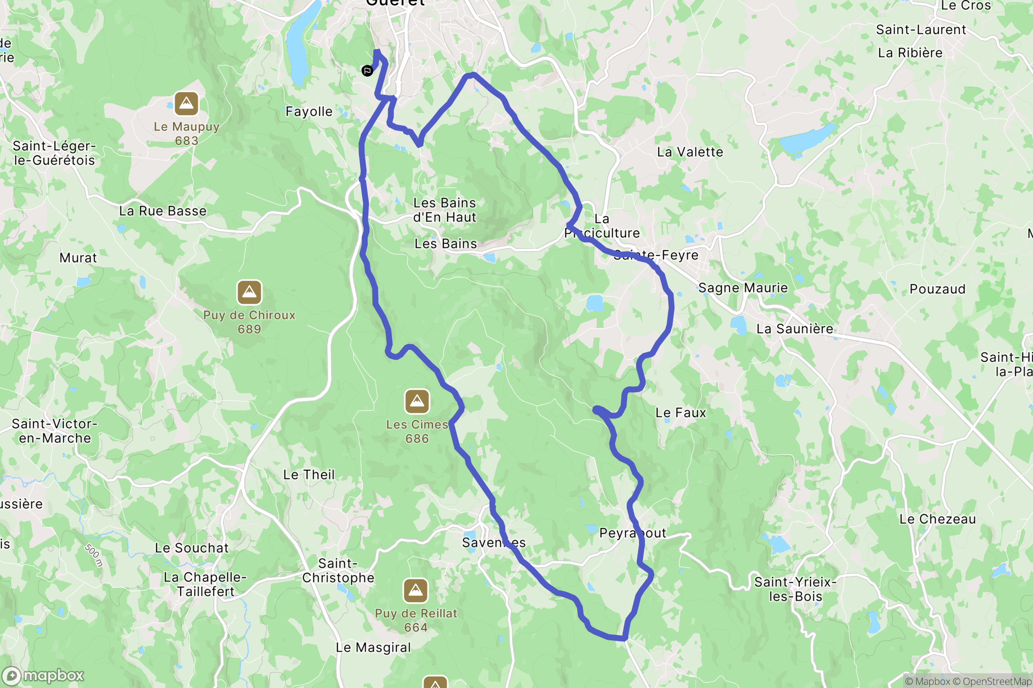 Guéret : carte du parcours de randonnée - France