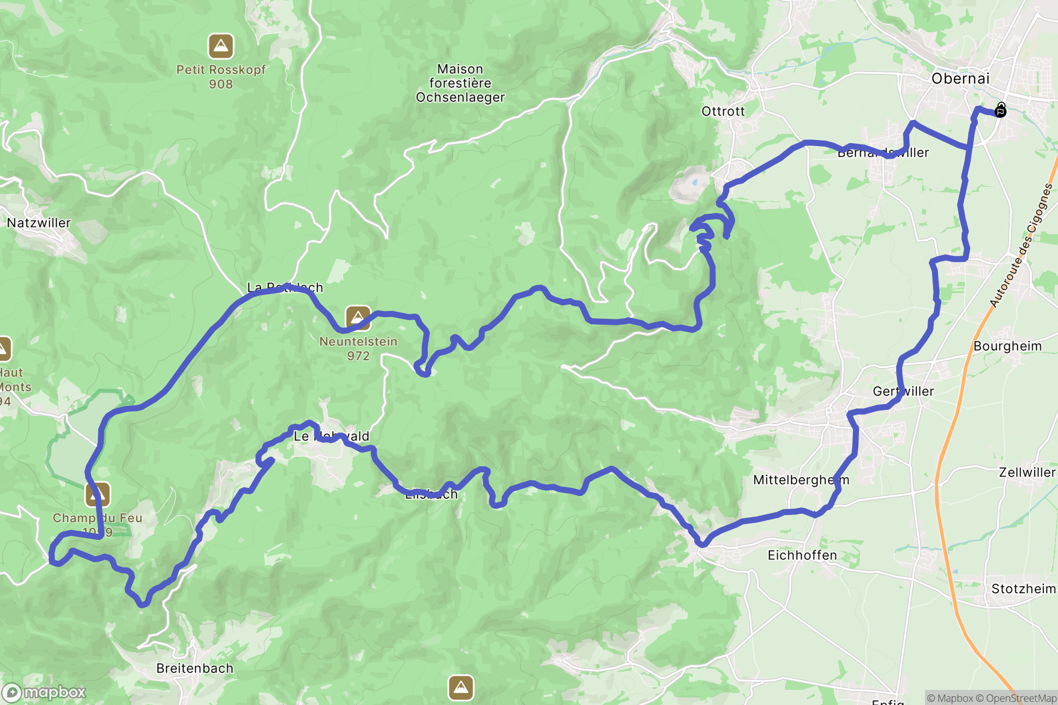 Obernai : carte du parcours de randonnée - France