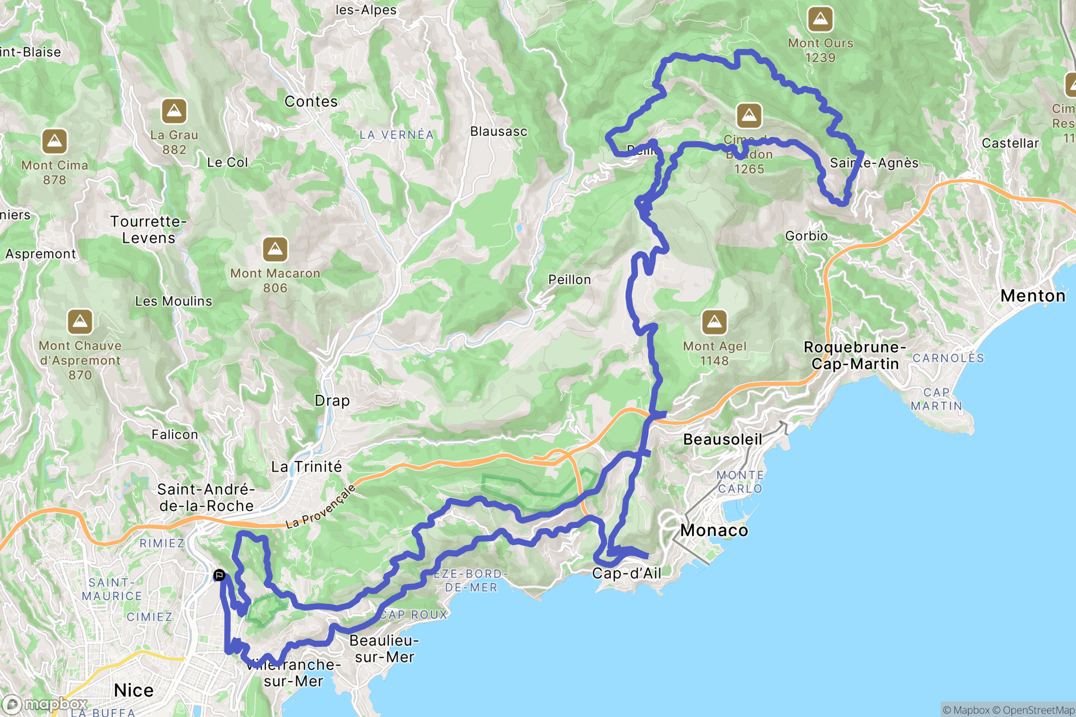 Nice : carte du parcours de randonnée - France