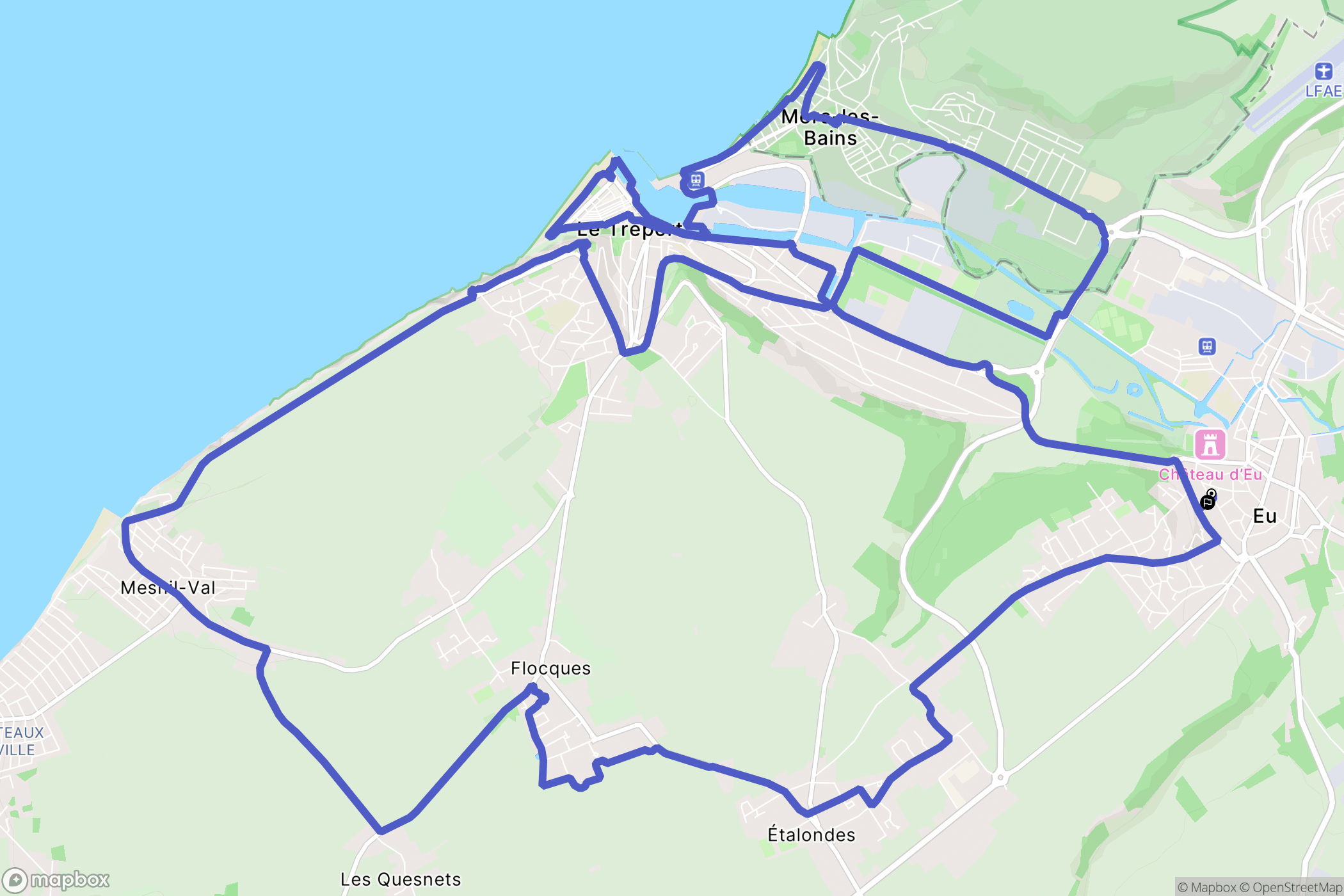 Eu : carte du parcours de randonnée - France