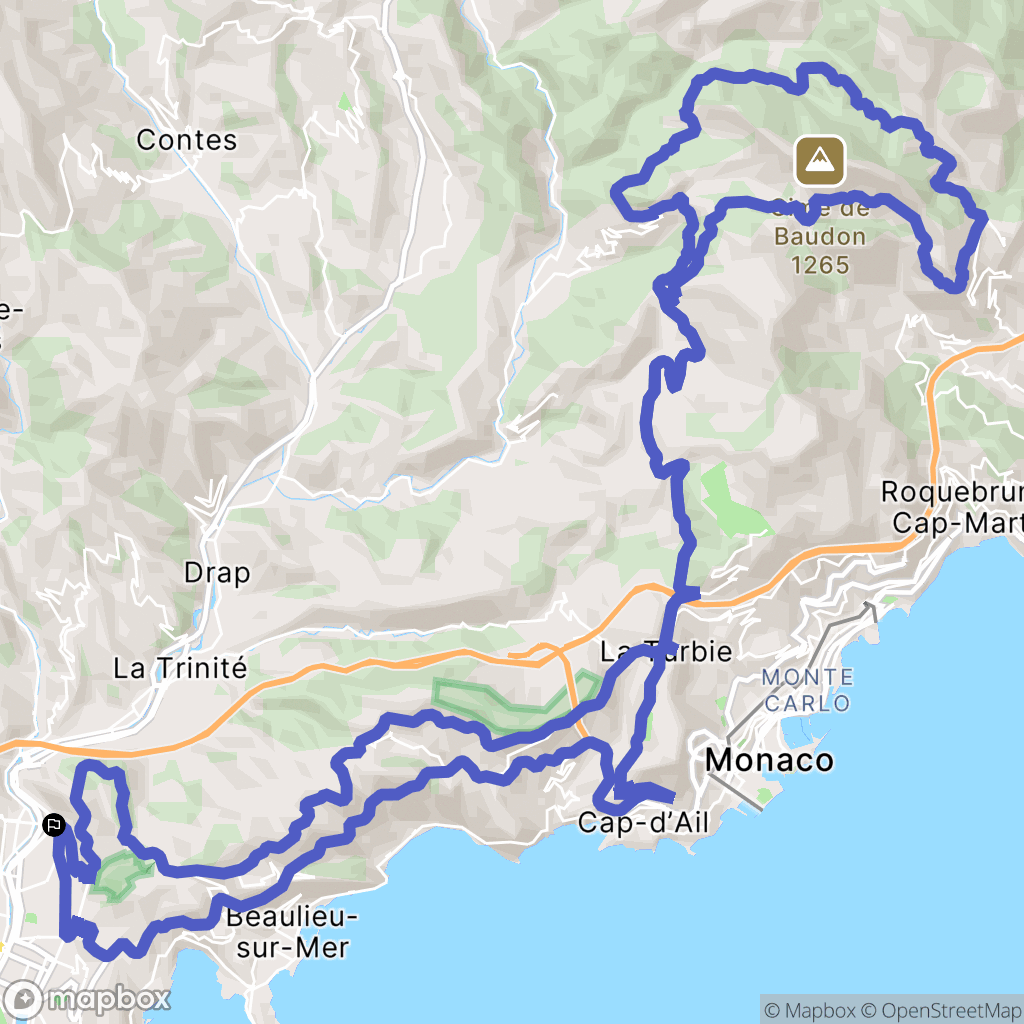Nice : carte du parcours de randonnée - France