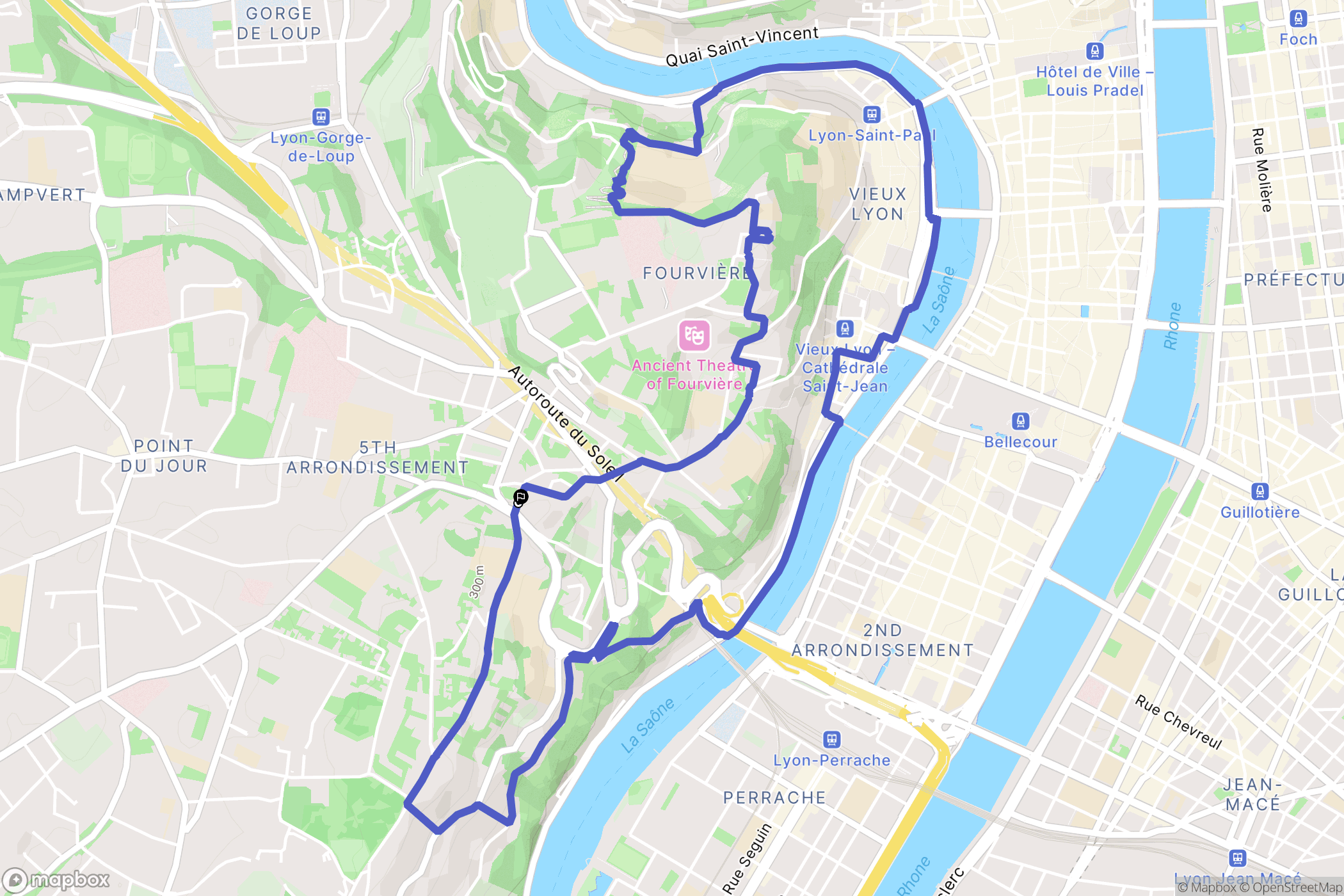 Lyon : carte du parcours de randonnée - France
