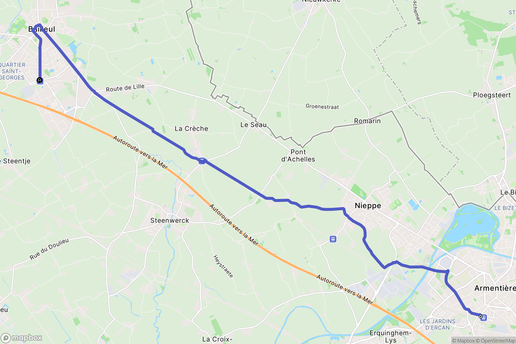 Armentières : carte du parcours de randonnée - France