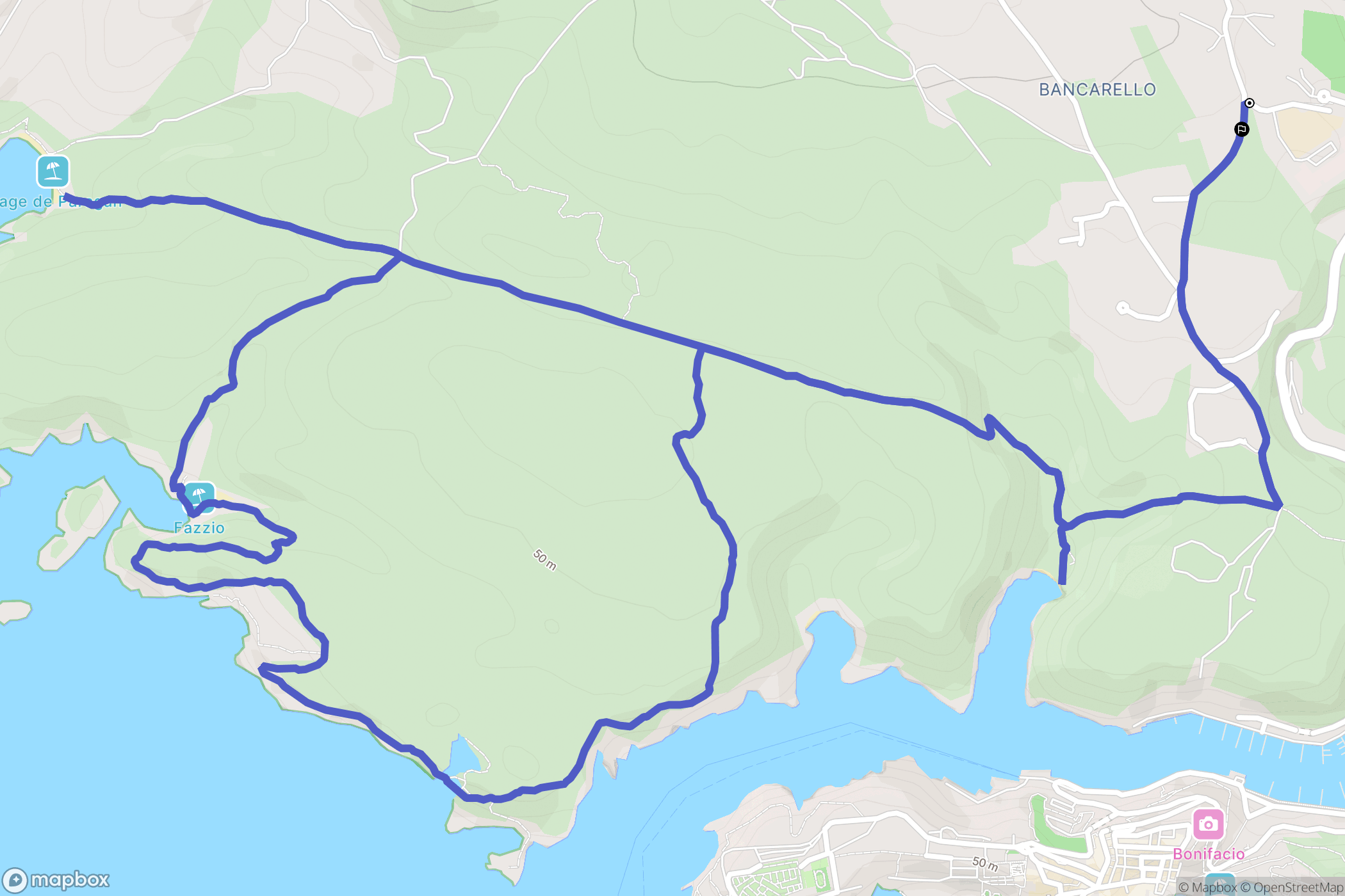Bonifacio : carte du parcours de randonnée - France