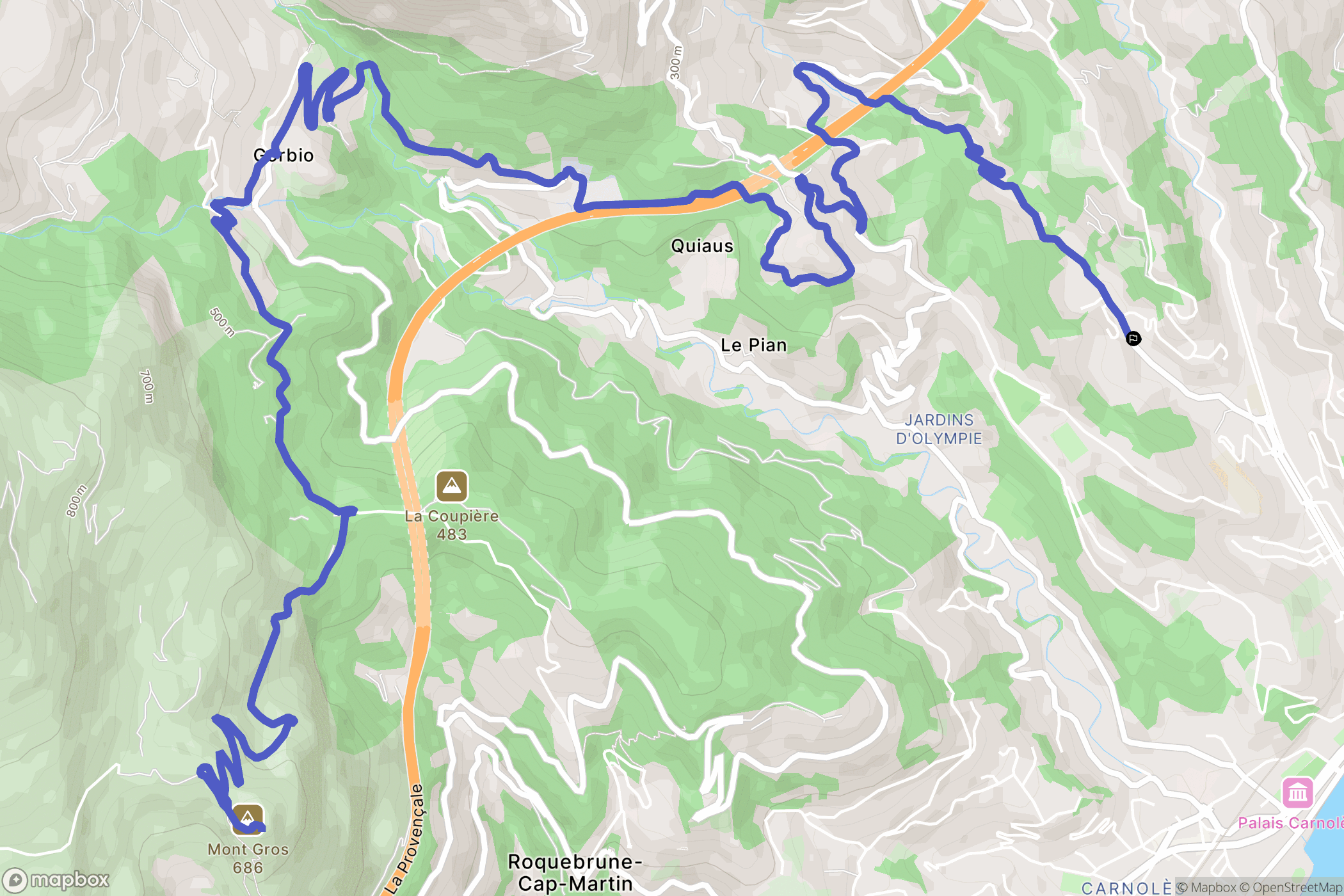 Menton : carte du parcours de randonnée - France