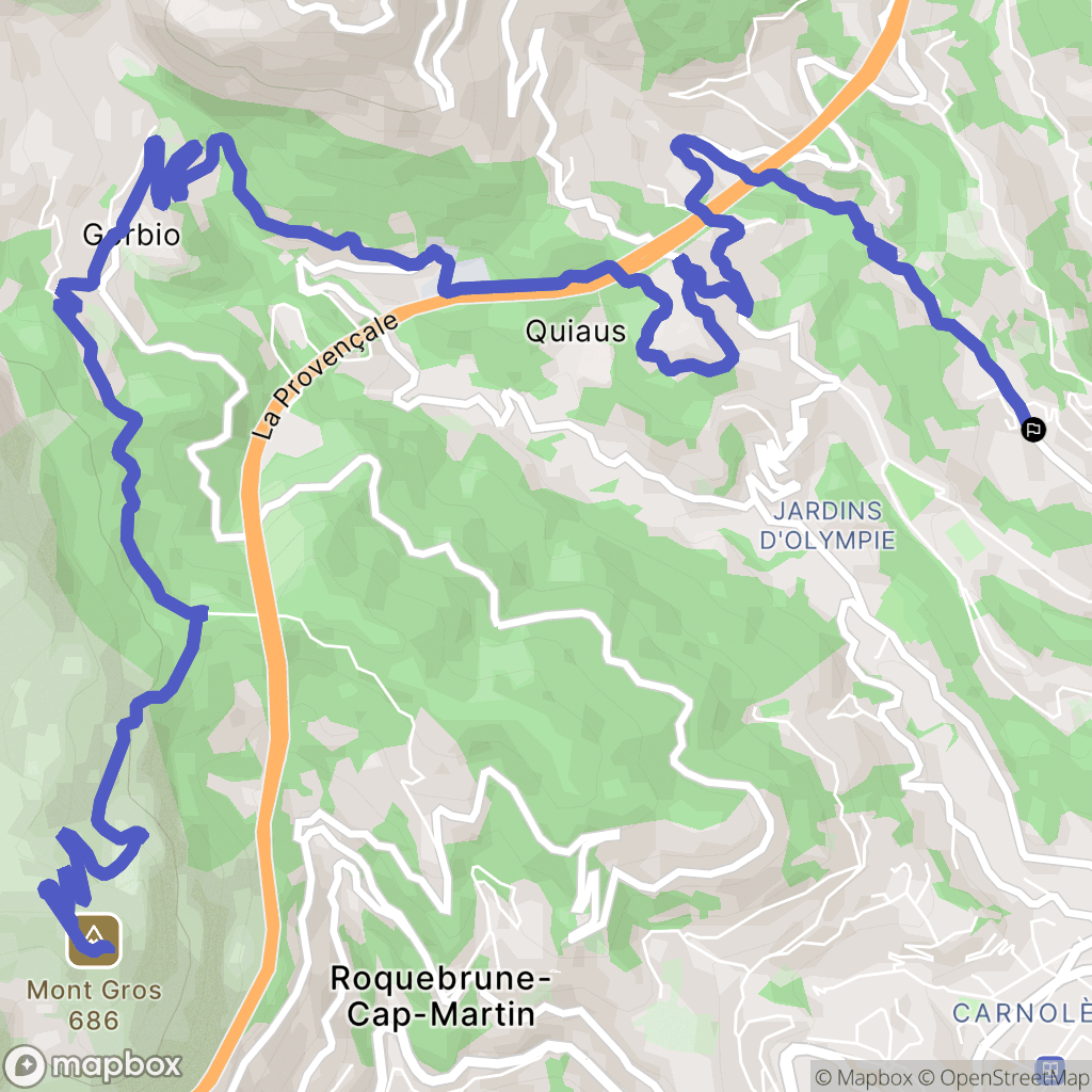 Menton : carte du parcours de randonnée - France