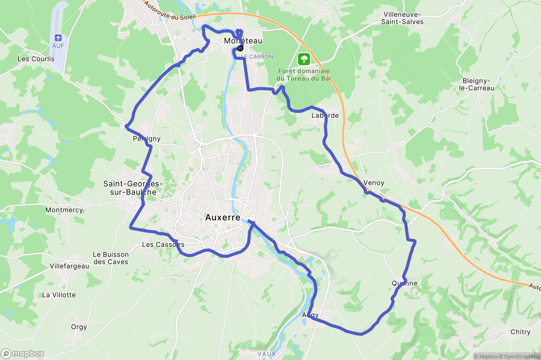 Monéteau : carte du parcours de randonnée - France