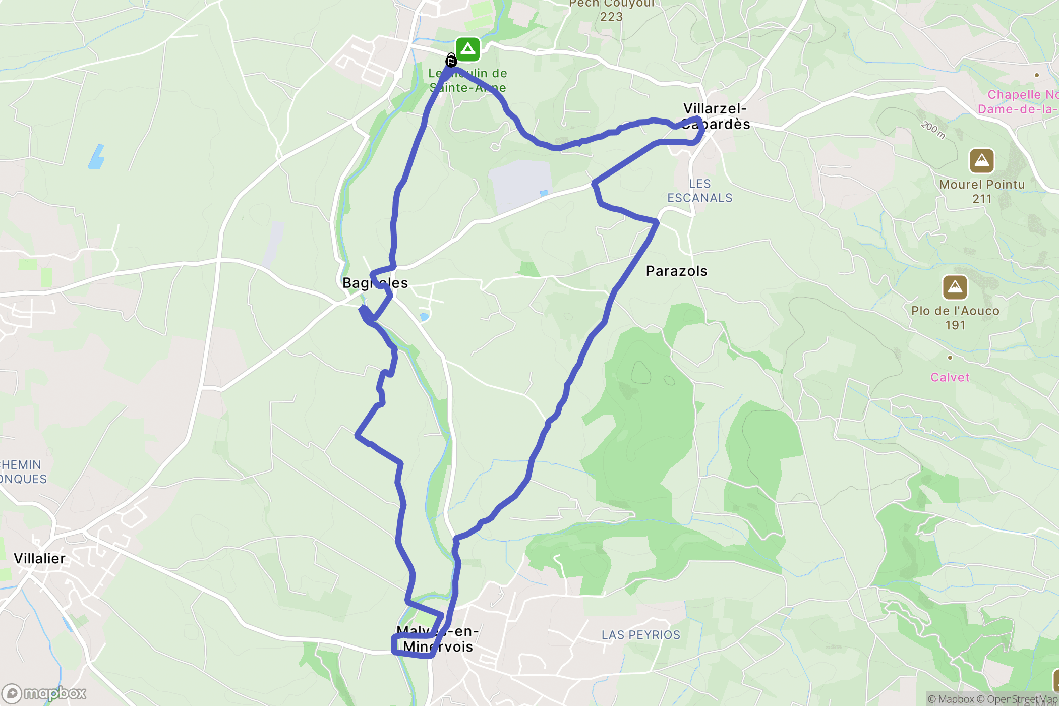 Villegly : carte du parcours de randonnée - France