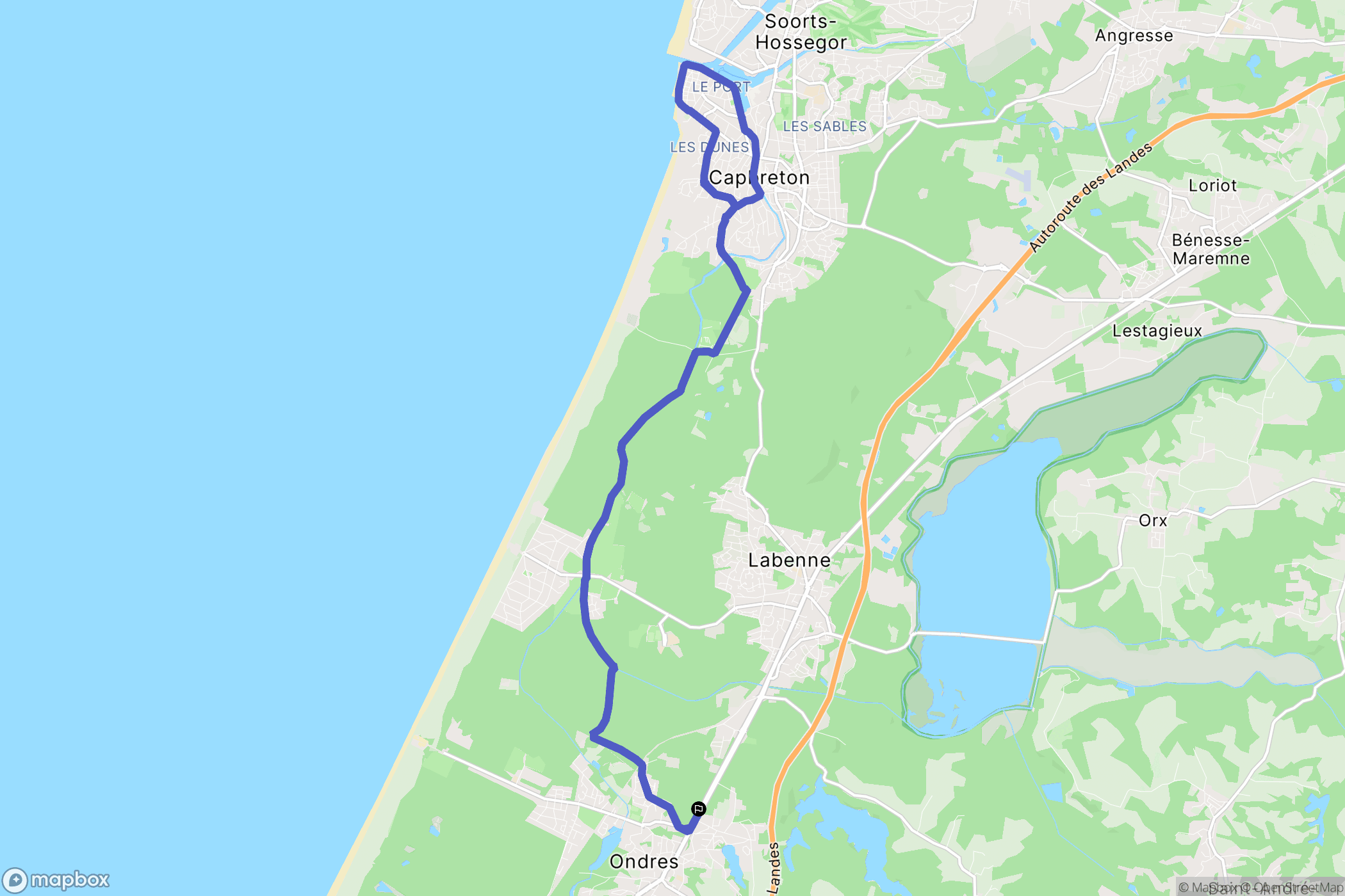 Ondres : carte du parcours de randonnée - France