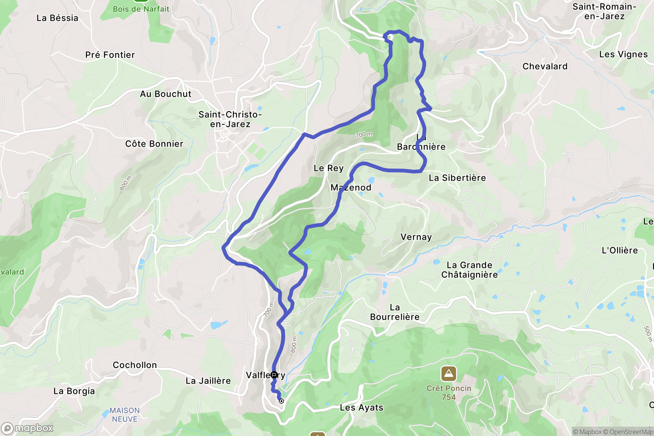 Valfleury : carte du parcours de randonnée - France