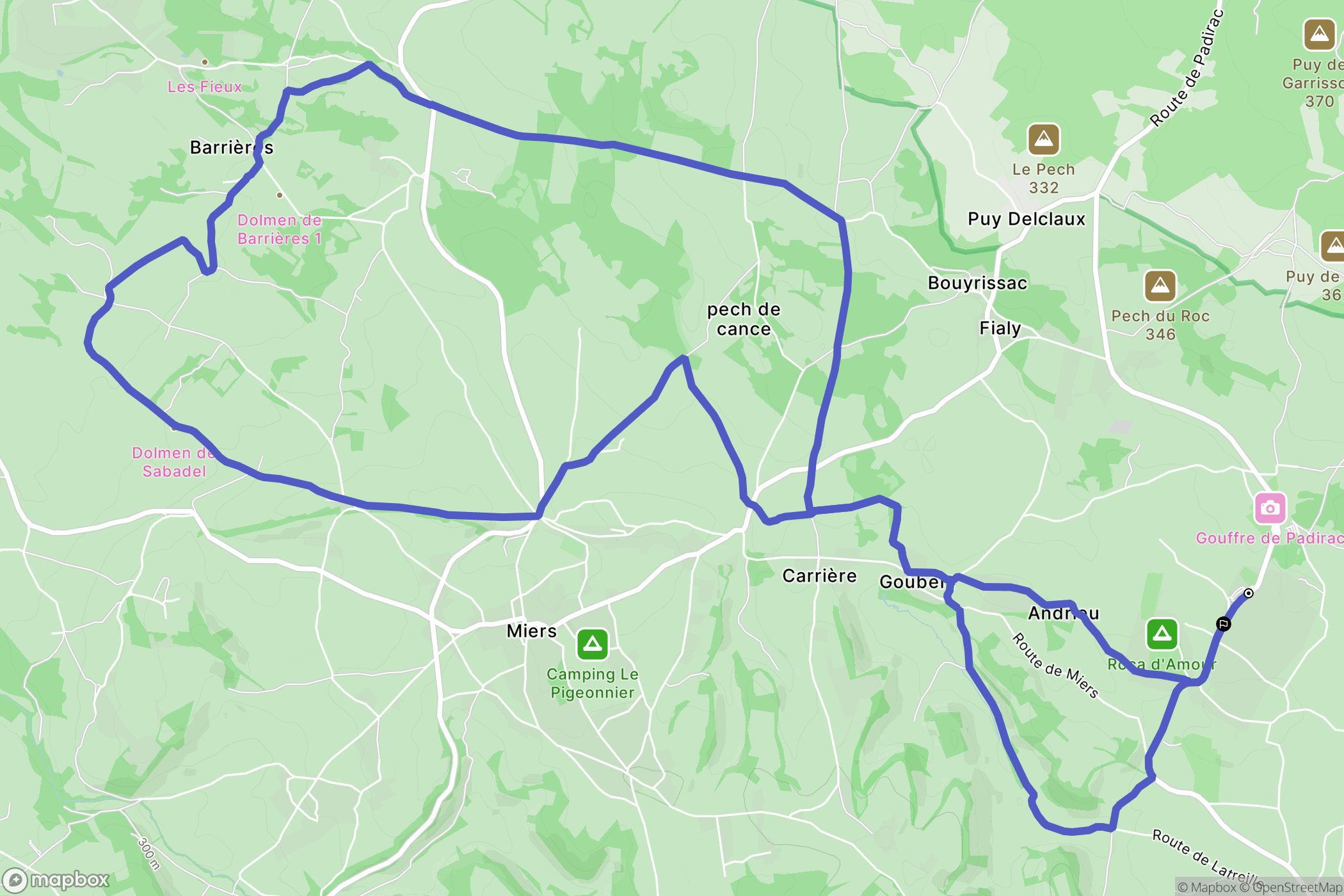 Padirac : carte du parcours de randonnée - France