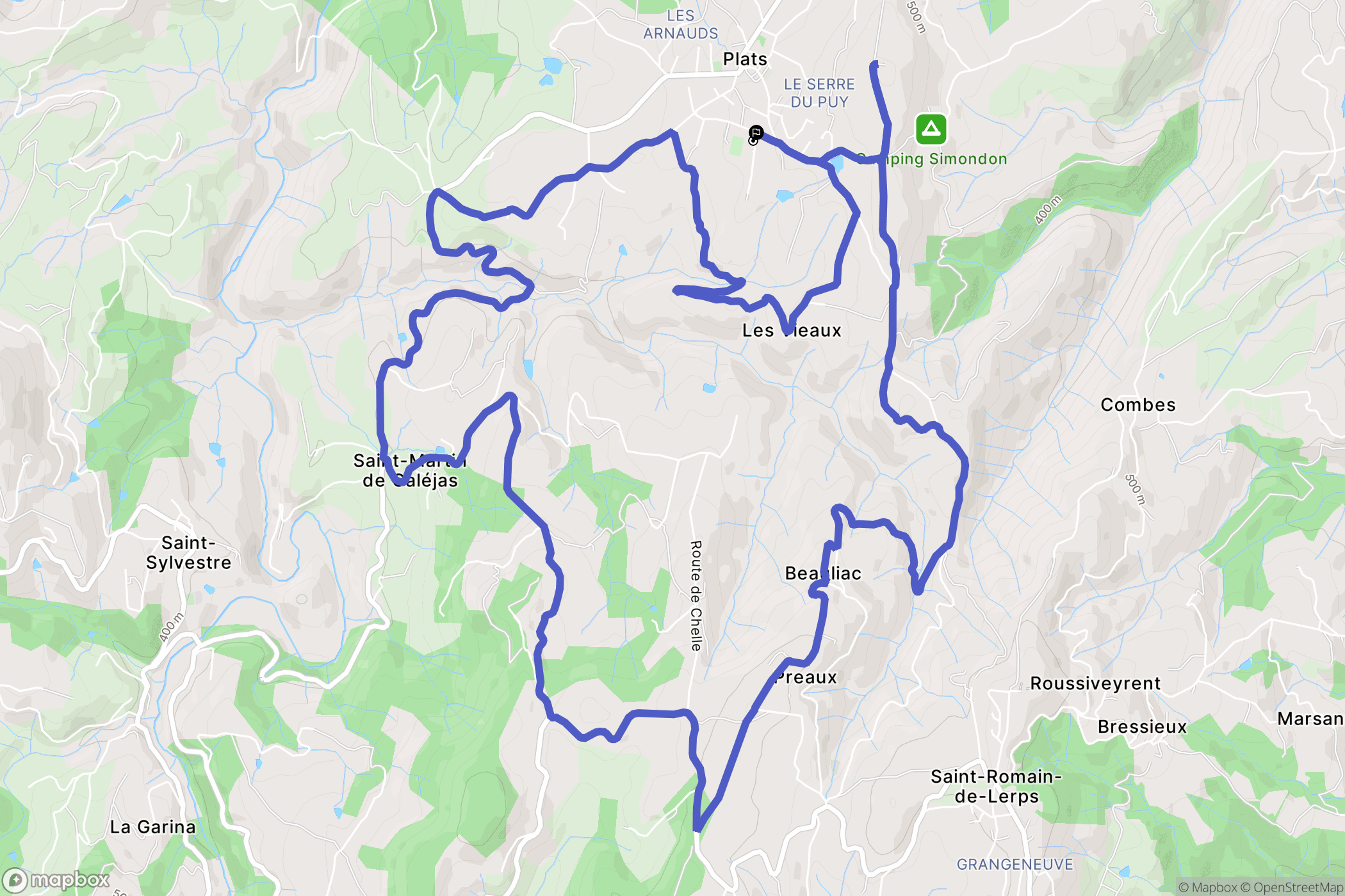 Plats : carte du parcours de randonnée - France