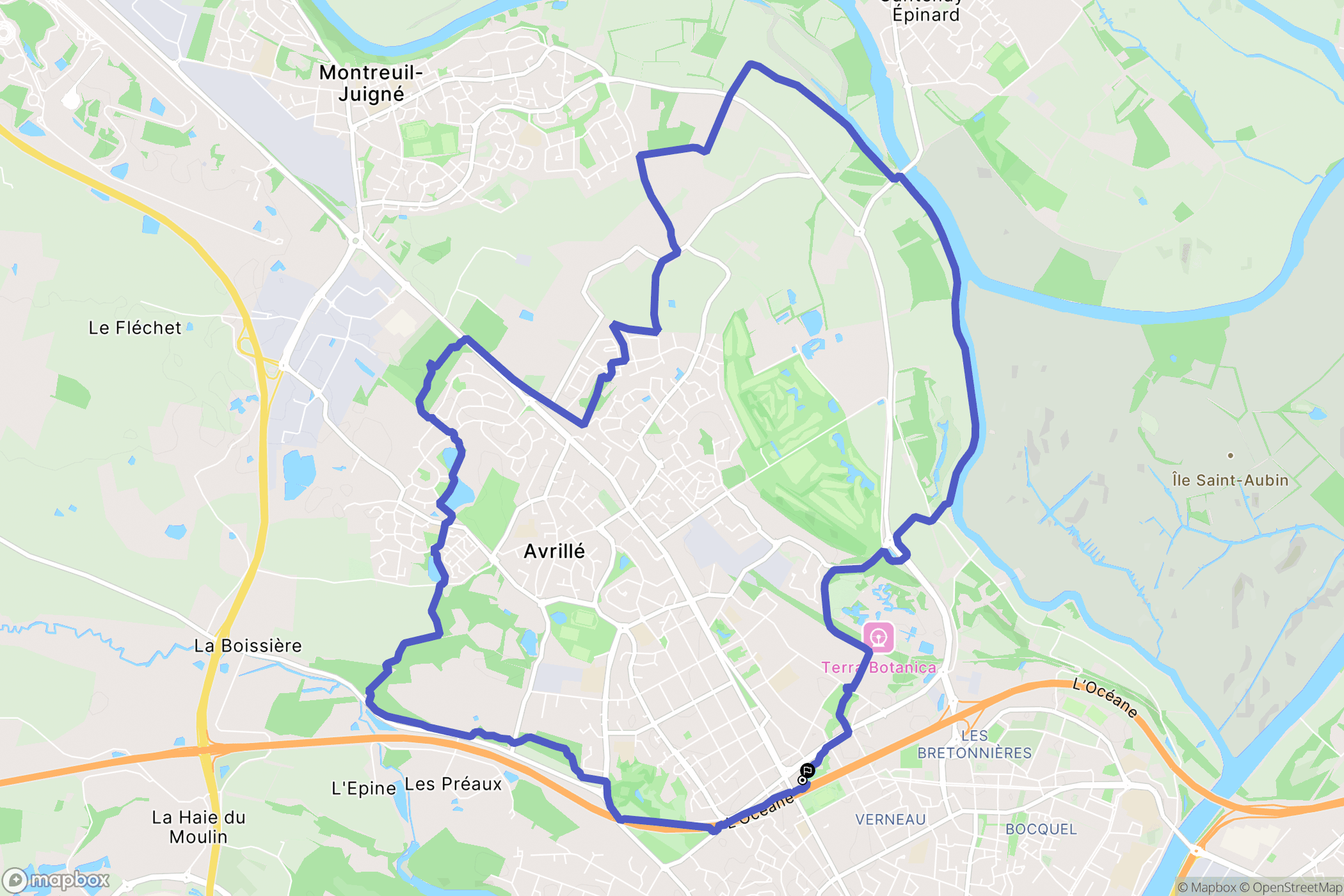 Angers : carte du parcours de randonnée - France