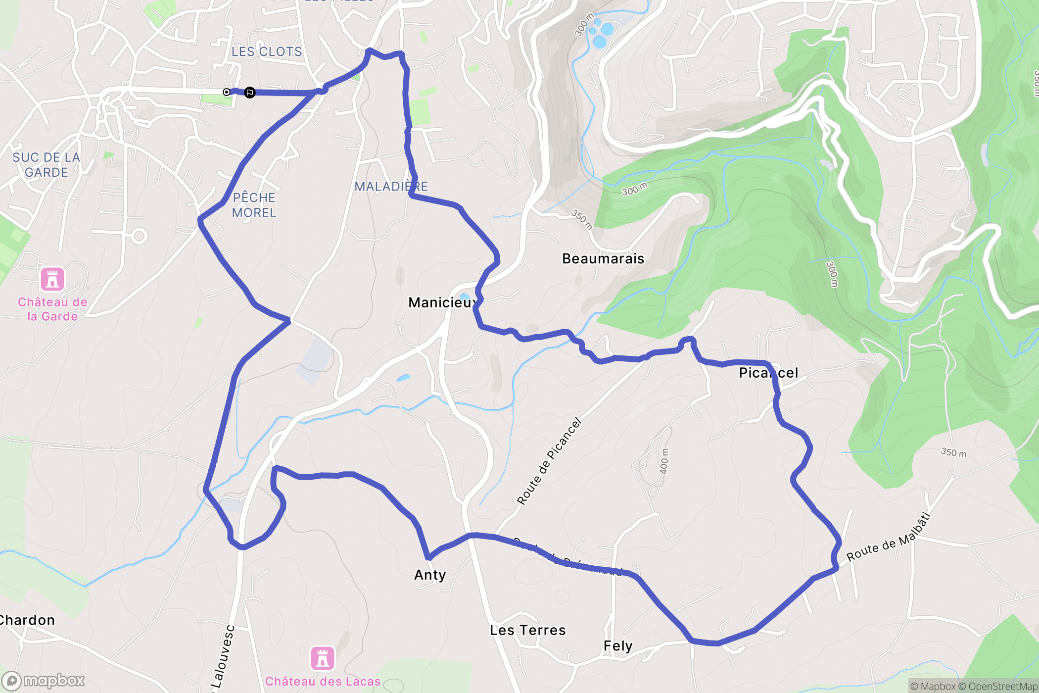 Roiffieux : carte du parcours de randonnée - France
