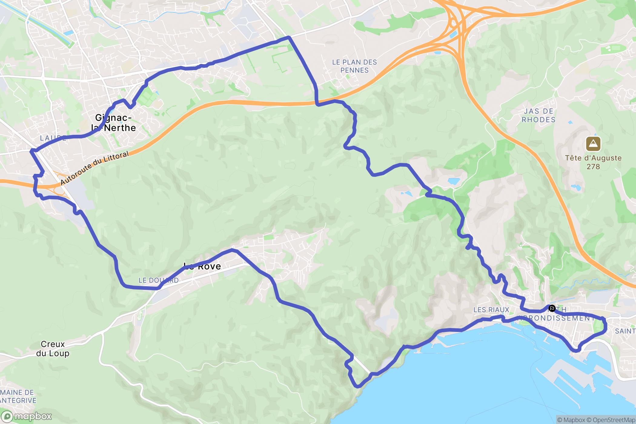 Marseille : carte du parcours de randonnée - France