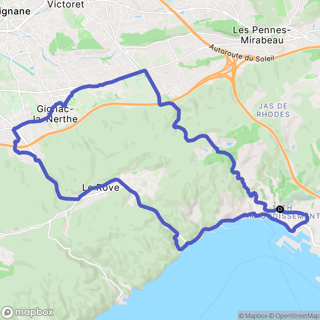 Marseille : carte du parcours de randonnée - France