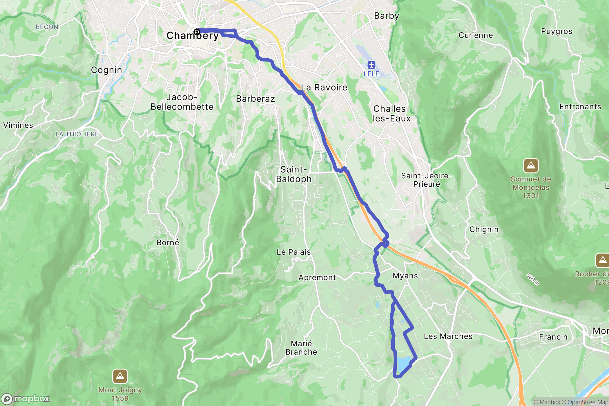 Chambéry : carte du parcours de randonnée - France