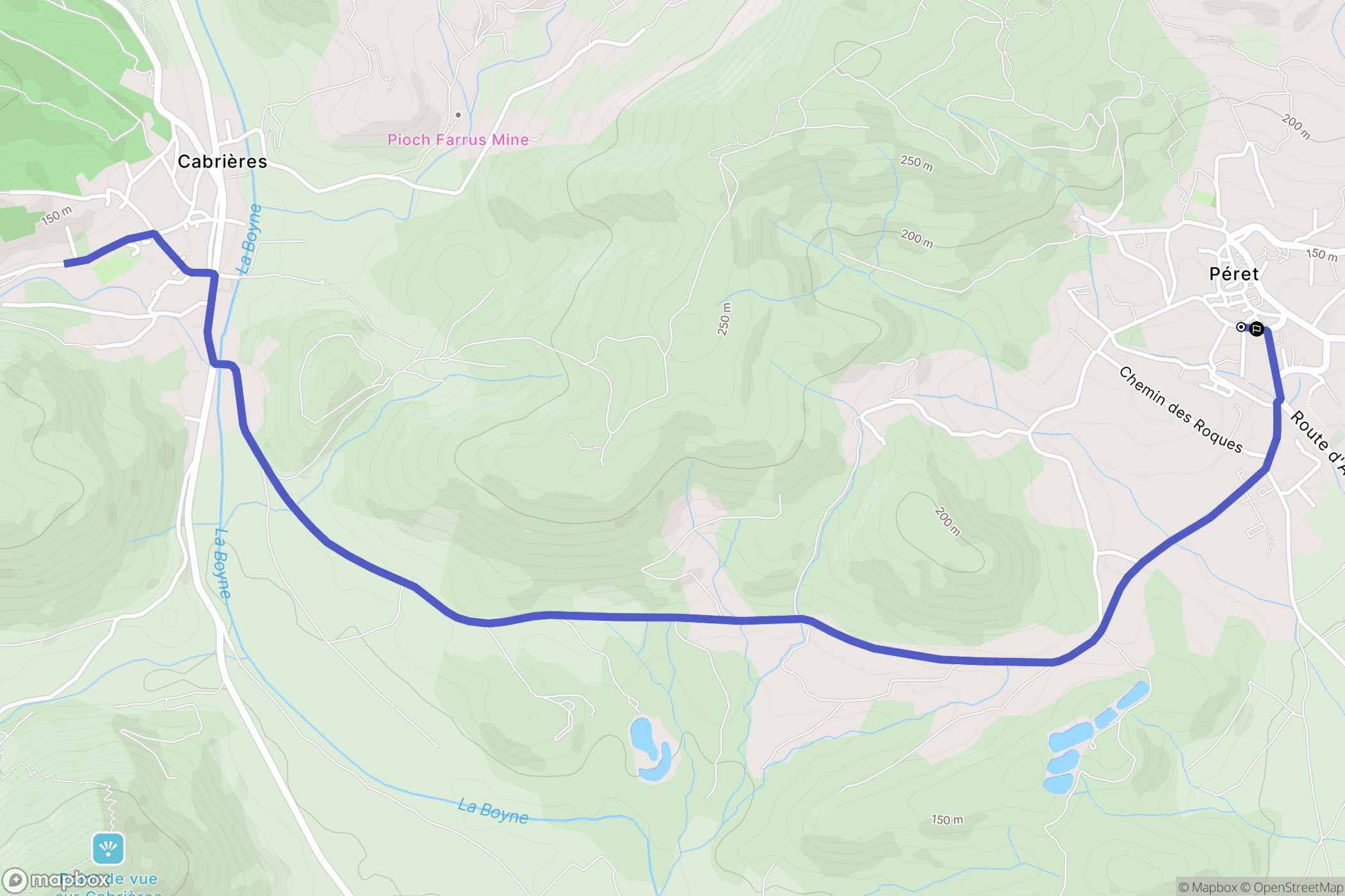 Peret : carte du parcours de randonnée - France